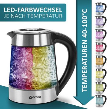 ecosa Wasserkocher EO-600, 1,7 l, 2200 W, Temperatureinstellung,LED-Beleuchtung,Edelstahl,BPA-frei,Farbwechsel
