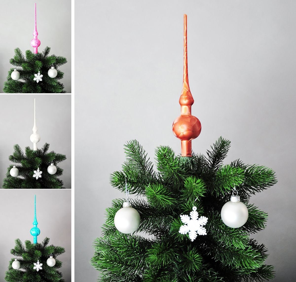 JACK Christbaumspitze JACK Christbaumspitze Spitze Glas 28cm Eislack Glanz Matt Mundgeblasen, Weihnachtsbaumspitze echt Glas, inklusive praktischer Aufbewahrungsbox