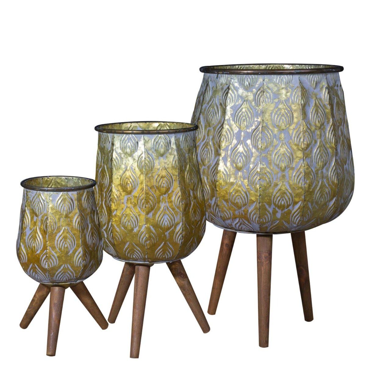 Standbeine colourliving cm Gold Cauldron Tripot dekorativ, 19 handbemalt, Pflanzkübel 3 St), (1 Zinktopf Pflanztopf langlebig,