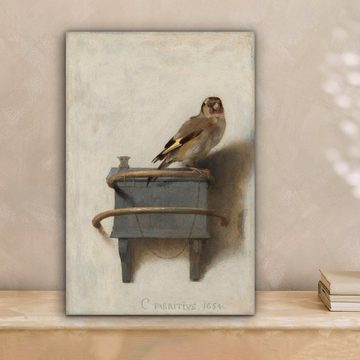 OneMillionCanvasses® Leinwandbild Der Stieglitz - Carel Fabritius, (1 St), Leinwandbild fertig bespannt inkl. Zackenaufhänger, Gemälde, 20x30 cm