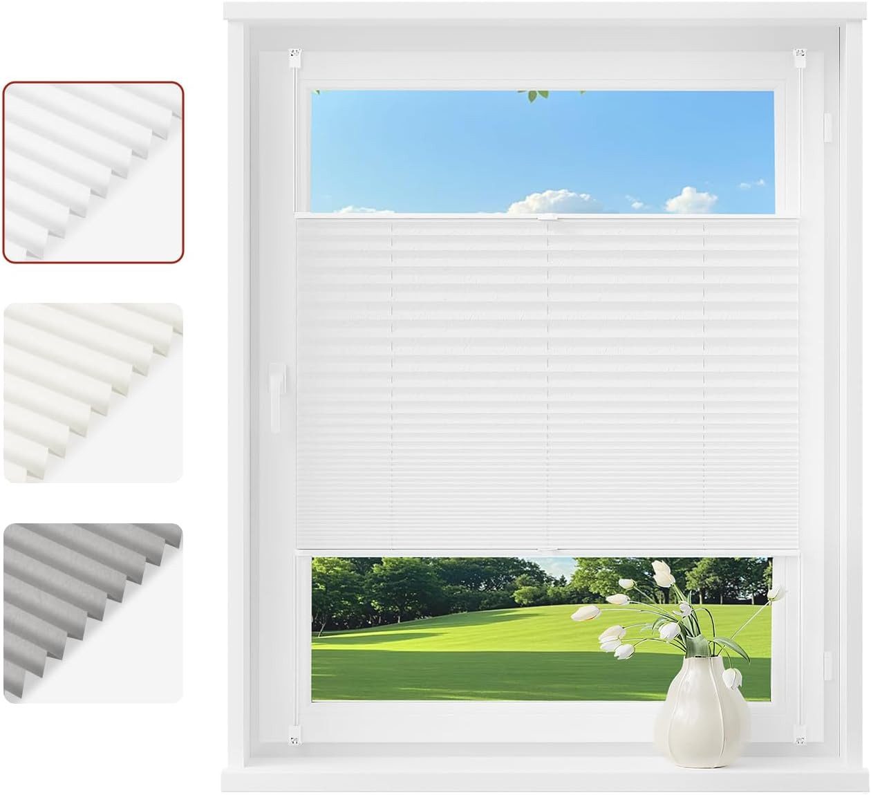 Woltu Plissee, halbtransparent, Klemmfix, Klemmfix, Klemmfix ohne Bohren oder zum Bohren für Fenster & Tür