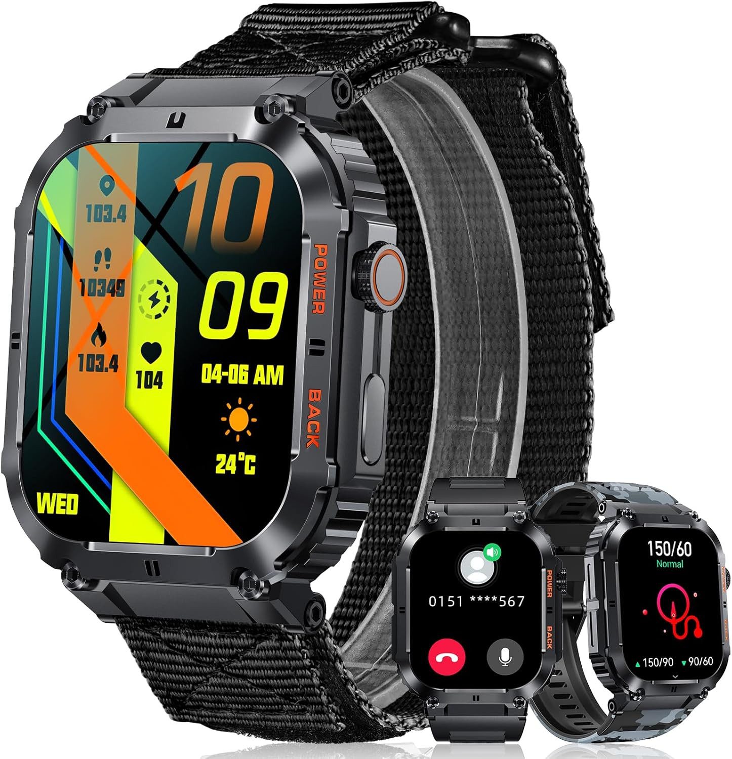 MEGALITH Montre Connectée Homme K57PRO Smartwatch (4,9 cm, android ios), Smartwatch Herren mit 1.96" Display, Bluetooth Telefonie