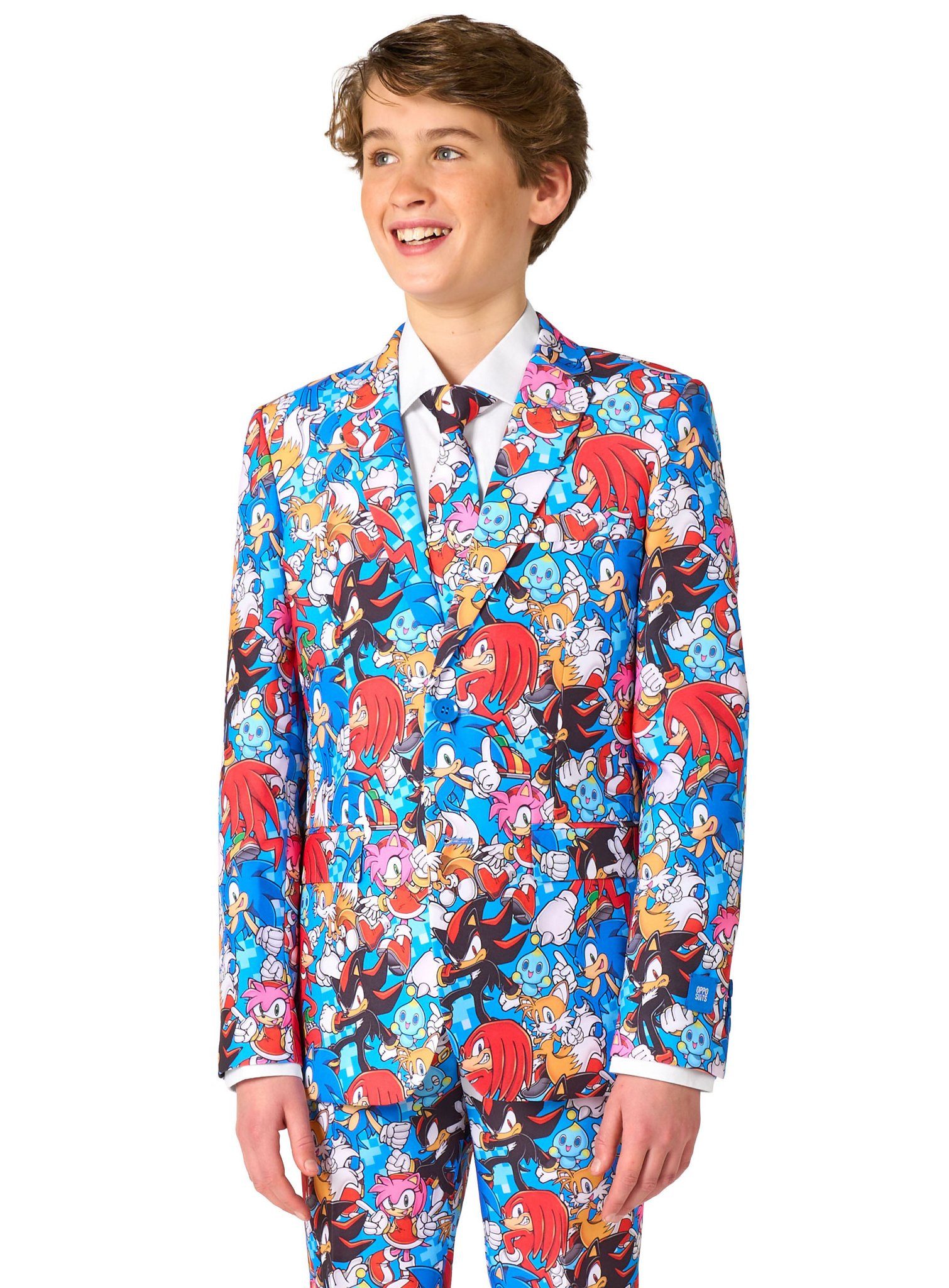 Opposuits Partyanzug Sonic the Hedgehog Anzug für Jugendliche, Ein Anzug wie ein Wimmelbild: Sonic und Co. in wildem Gewusel