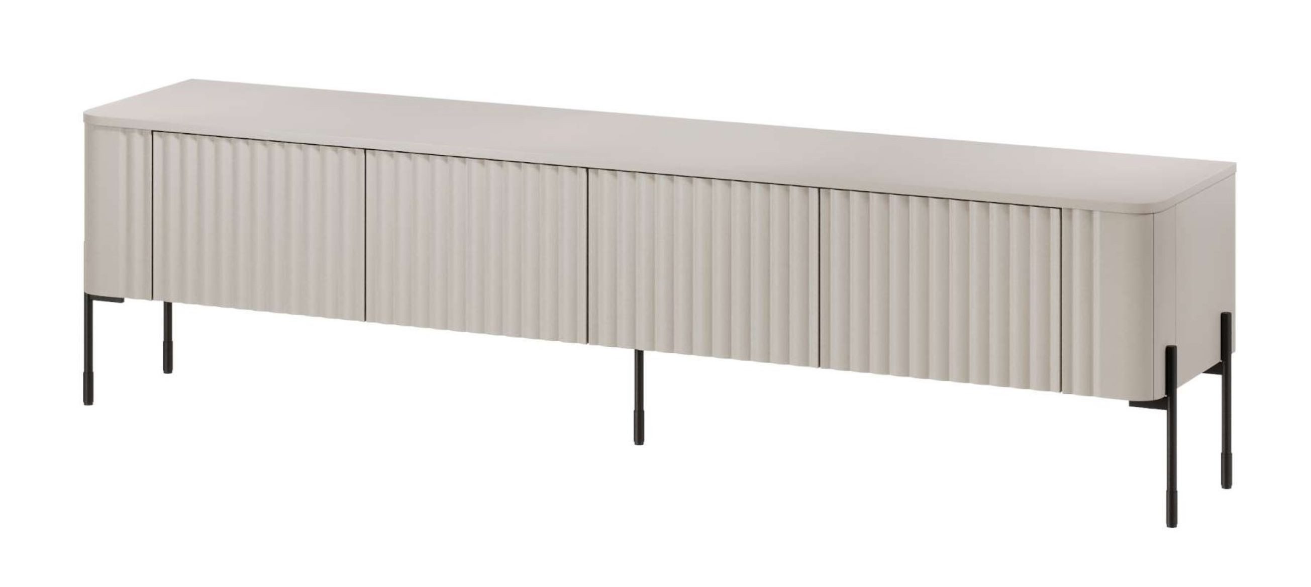 99rooms Lowboard Reva (TV-Kommode, TV-Schrank), mit 4 grifflosen Türen, aus Holzwerkstoff, schwarze Metallfüße