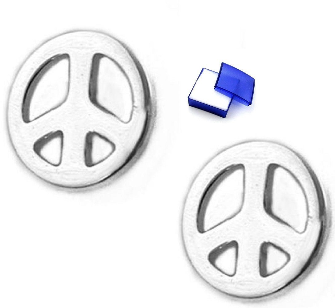 unbespielt Paar Ohrstecker Ohrringe Peace Friedens Symbol 925 Silber 4,5 mm inkl. Schmuckbox, Silberschmuck für Damen und Herren