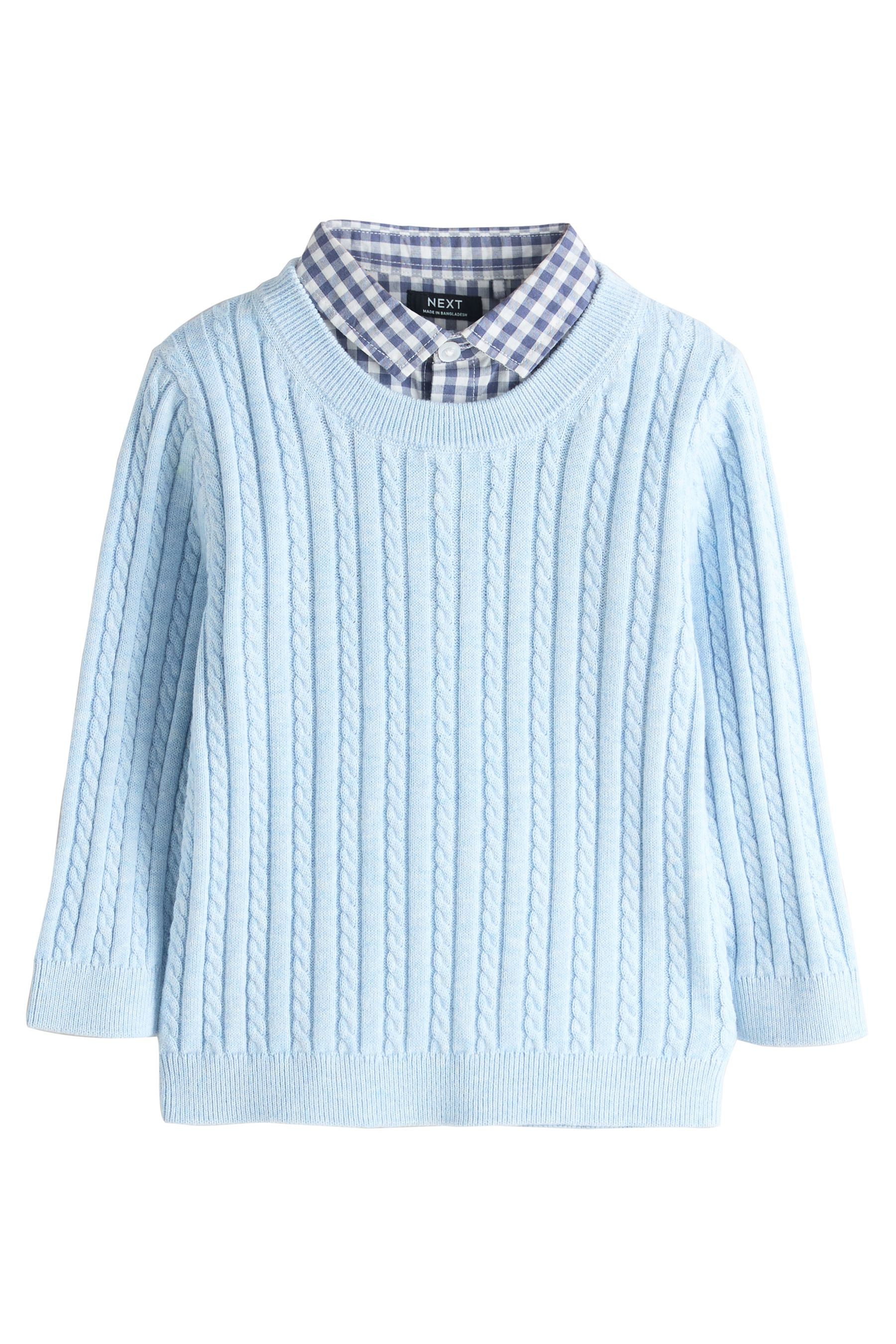 Next 2-in-1-Pullover Pullover mit Zopfstrickmuster und Hemdeinsatz (1-tlg)