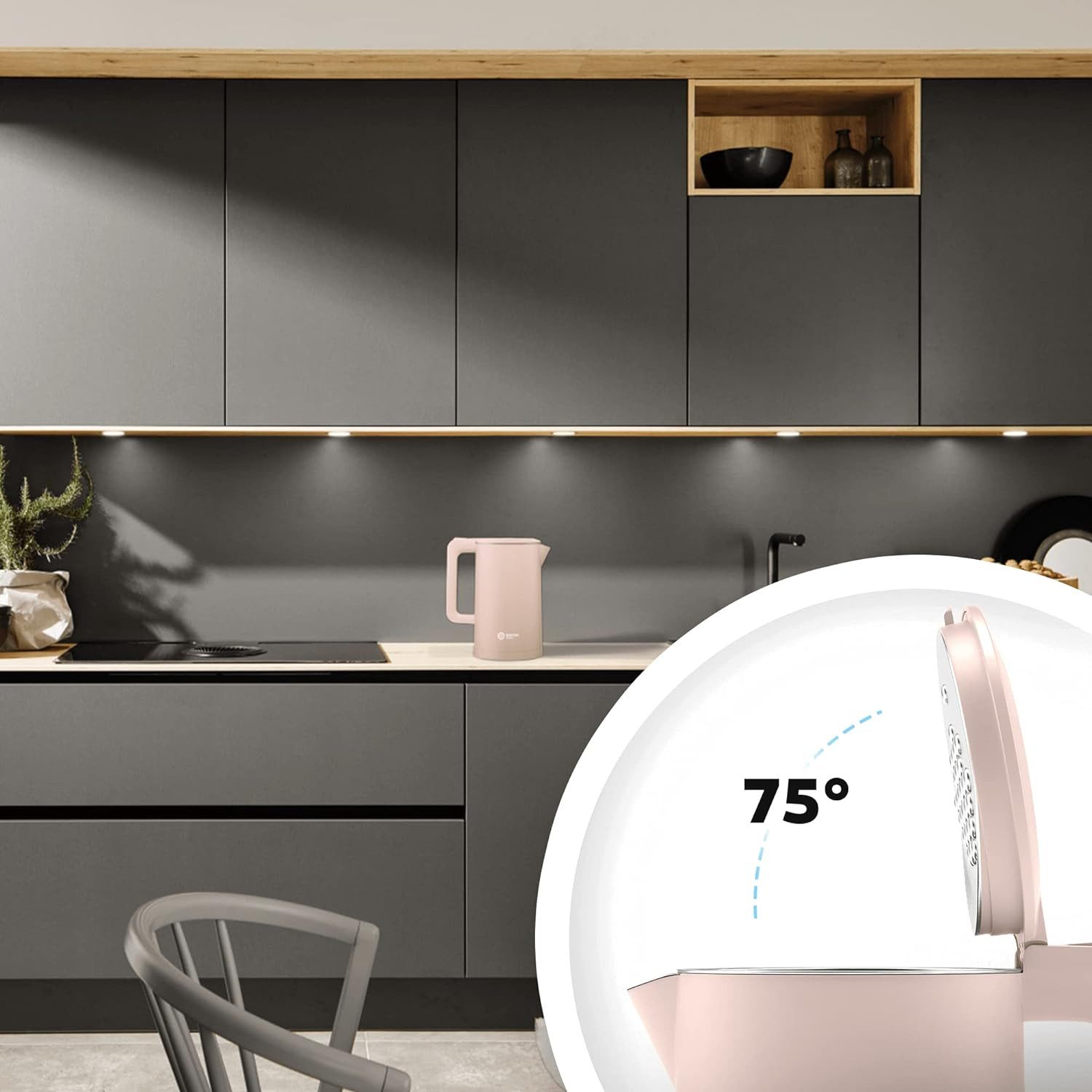 Balter Wasserkocher leistungsstarker Teekocher mit One-Touch Öffnung, 1.7 l, 2200,00 W, kabelloser Wasserkocher, BPA frei