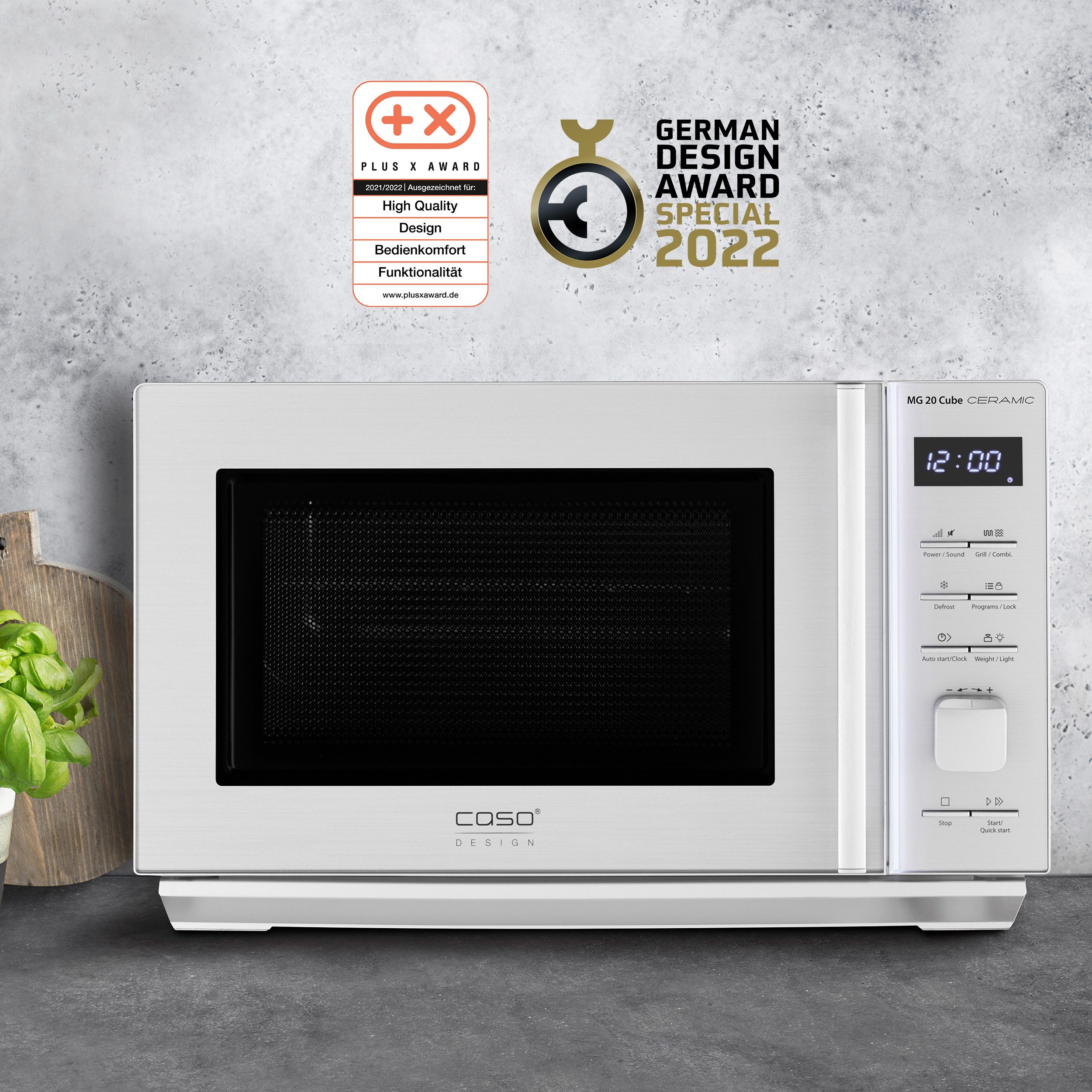 Caso Mikrowelle MG 20 Cube Ceramic, Mikrowelle, Grill, Mikrowelle und Grill, 20 l, 1000 Watt Quarzgrill, 800 Watt Mikrowellenleistung, 10 Leistungsstufen