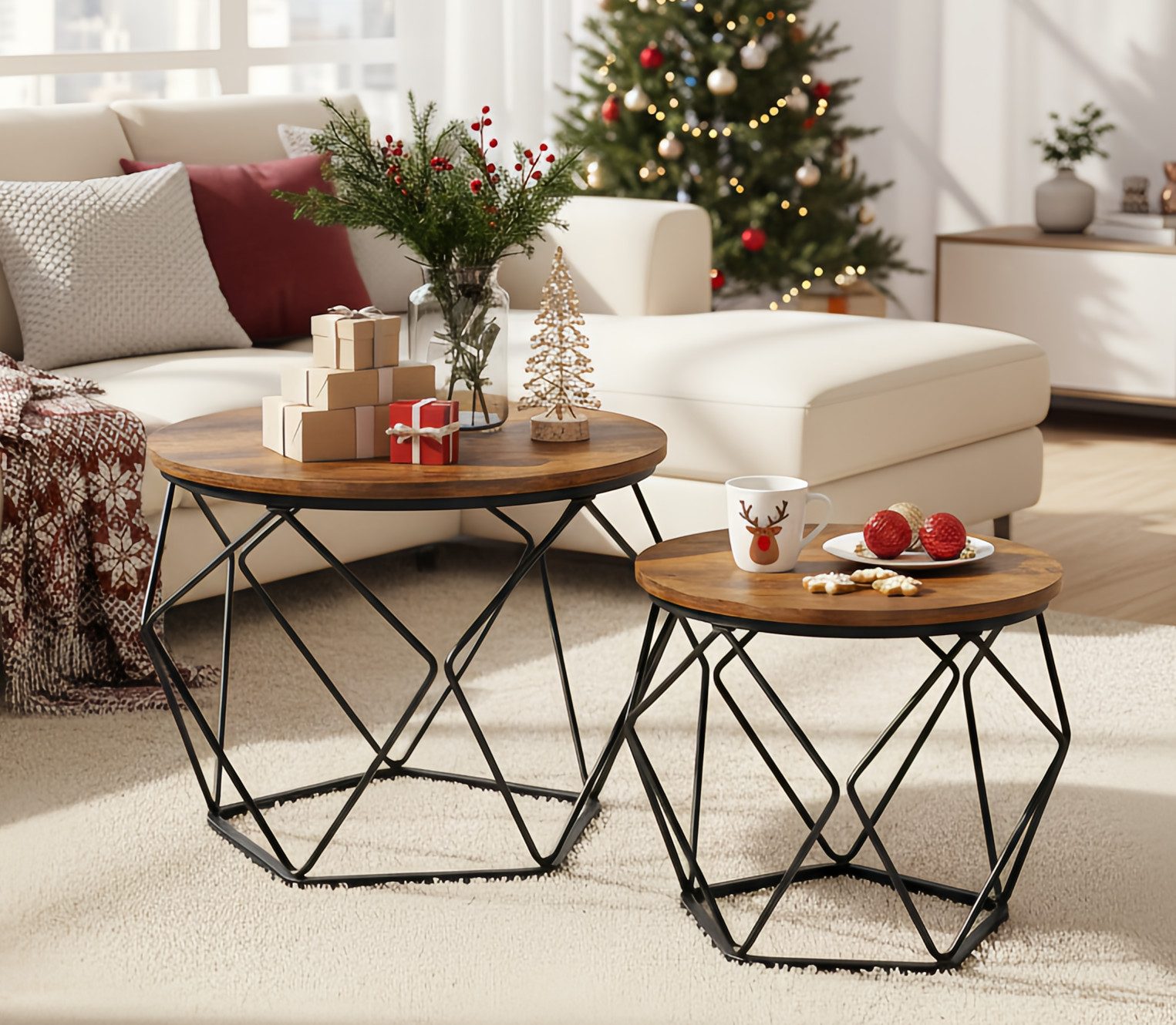 VASAGLE Couchtisch (2er Set), Beistelltisch, abnehmbare Tischplatte, Ø50x40 günstig online kaufen