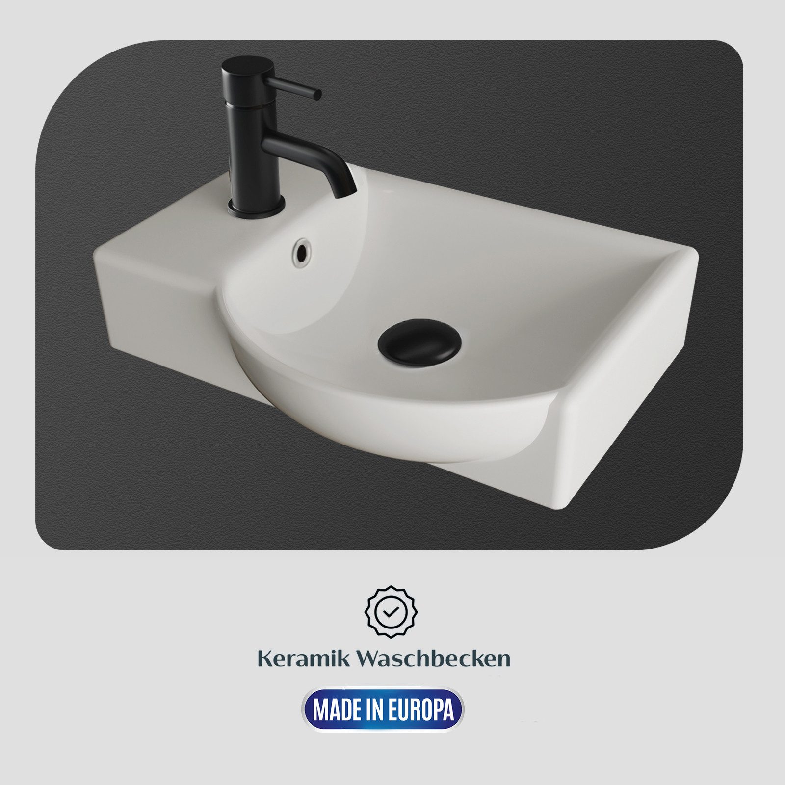 Alpenberger Badmöbel-Set Badschrank in Bamboo Optik mit Keramik Waschbecken, (2-tlg., Badmöbel Set Vormontiert), Eckig ovales Becken mit Überlauf, eintüriger Badschrank mit Softclose