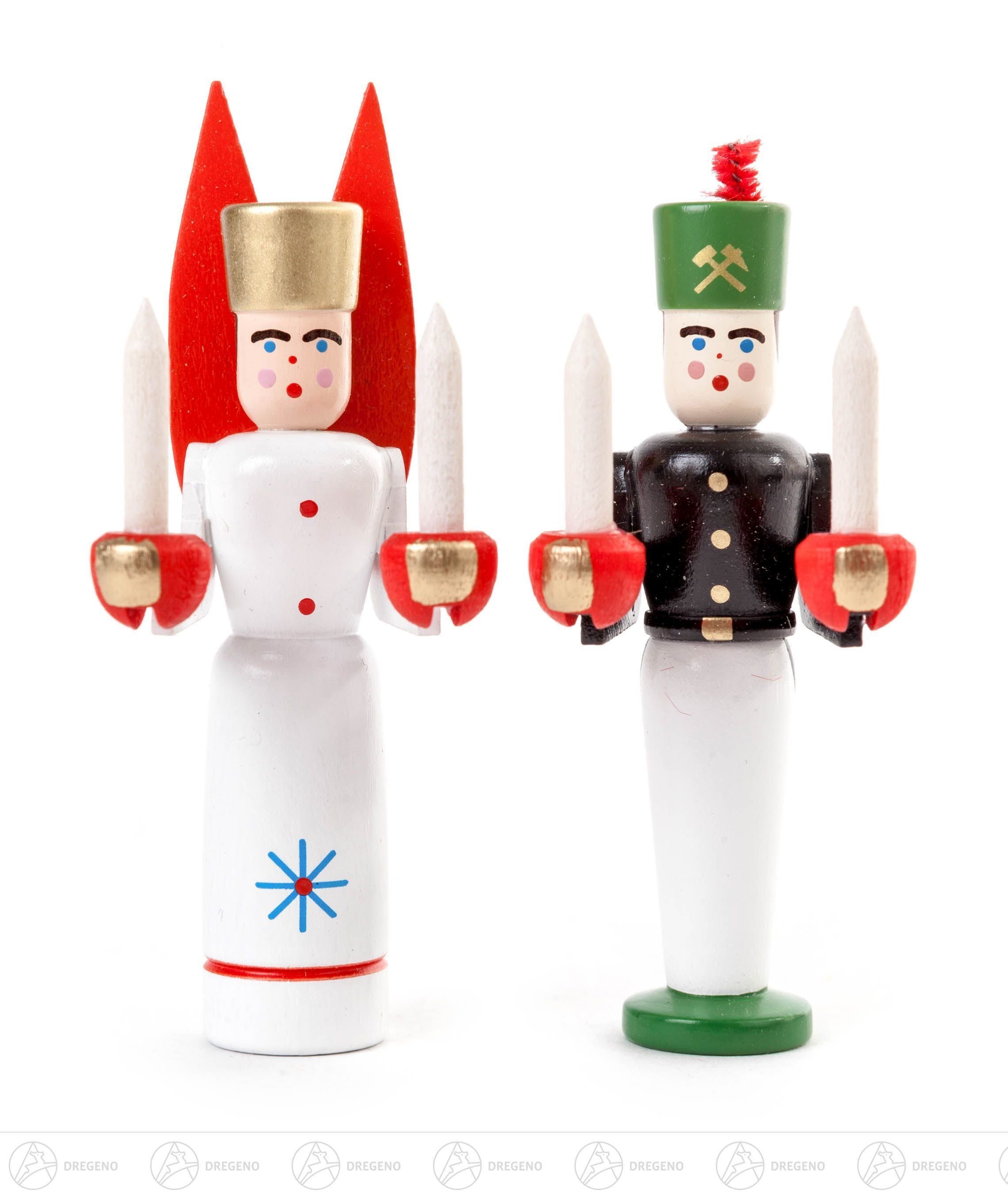 Dregeno Erzgebirge Engelfigur Engel & Bergmann Miniatur, (Engel mit roten Flügel) Höhe ca 8 cm NEU