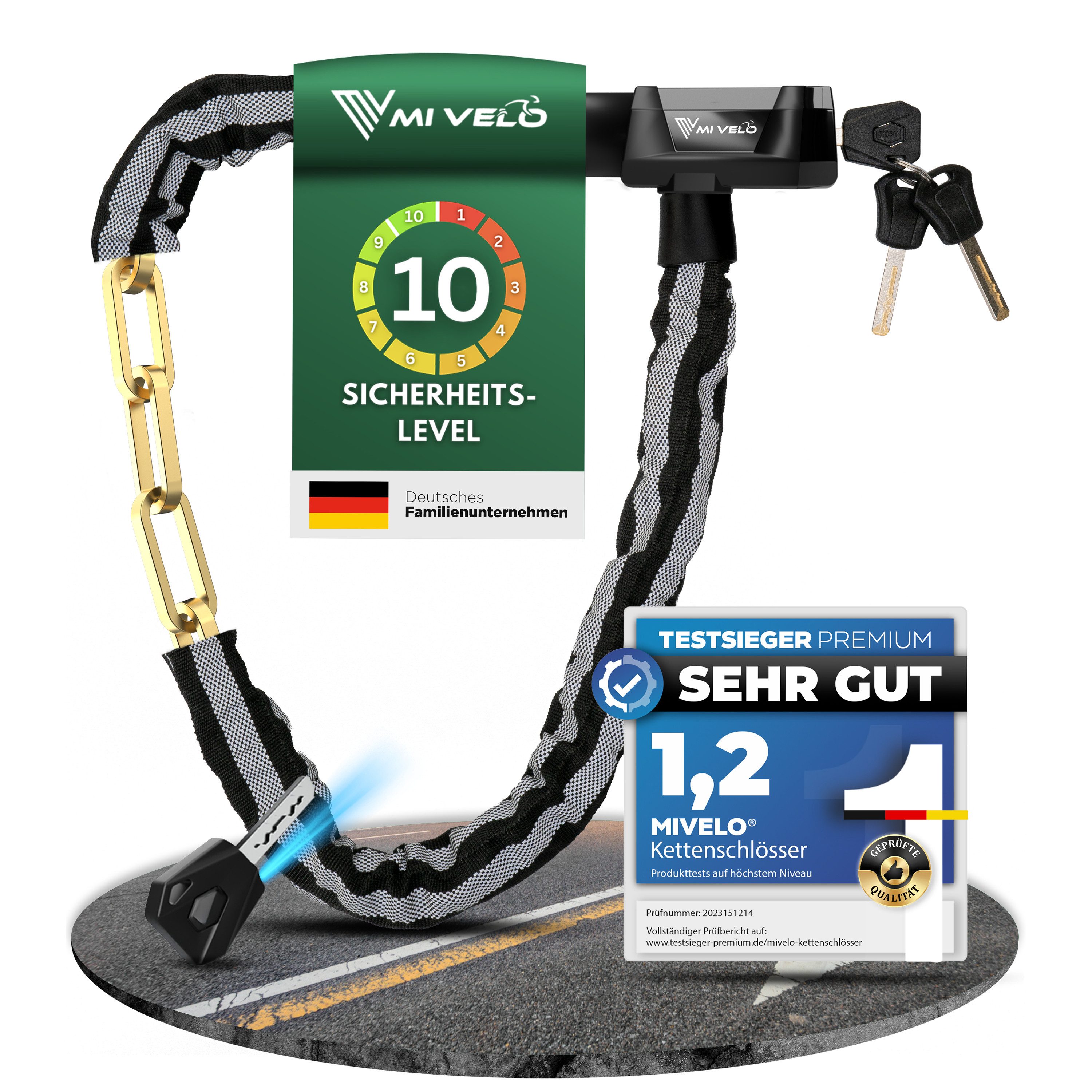 MIVELO Kettenschloss MIVELO FAHRRADSCHLOSS mit Schlüssel 100 cm Fahrrad Schloss, Vierkantstahl