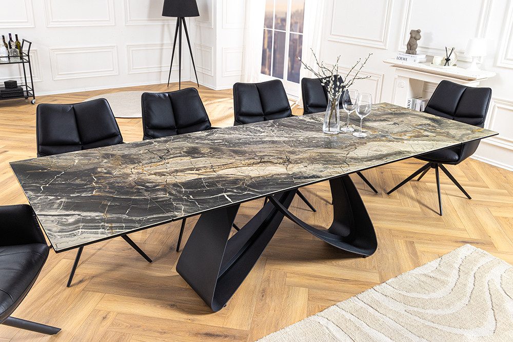 riess-ambiente Esstisch INFINITY 180-220-260cm taupe – Keramik, Marmor-Design, Metall (Einzelartikel, 1-St), ausziehbar für flexible Nutzung – ideal für bis zu 12 Personen
