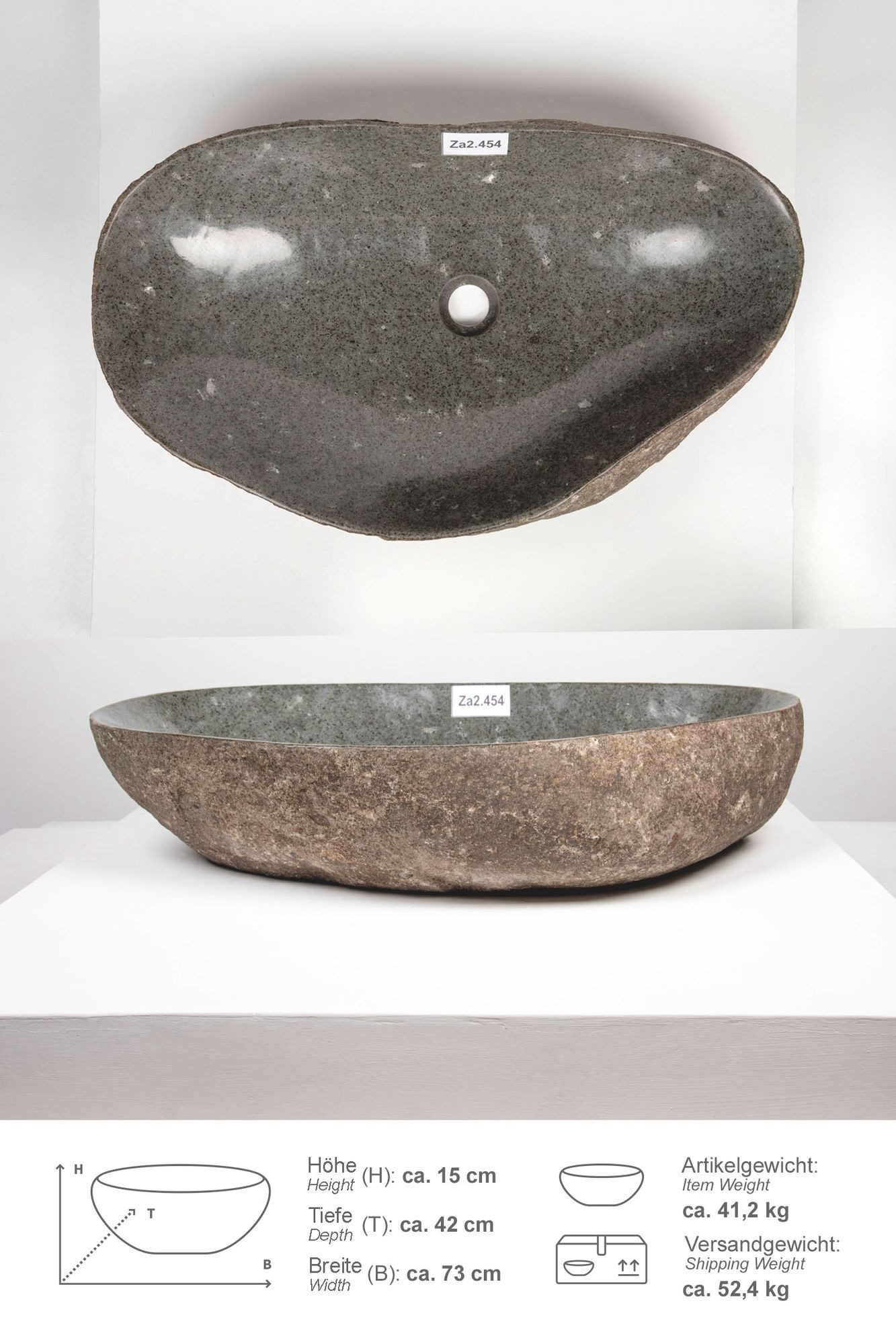 wohnfreuden Aufsatzwaschbecken Naturstein Waschbecken 70 cm mit Naturkante (Kein Set), 126018_Za2.154