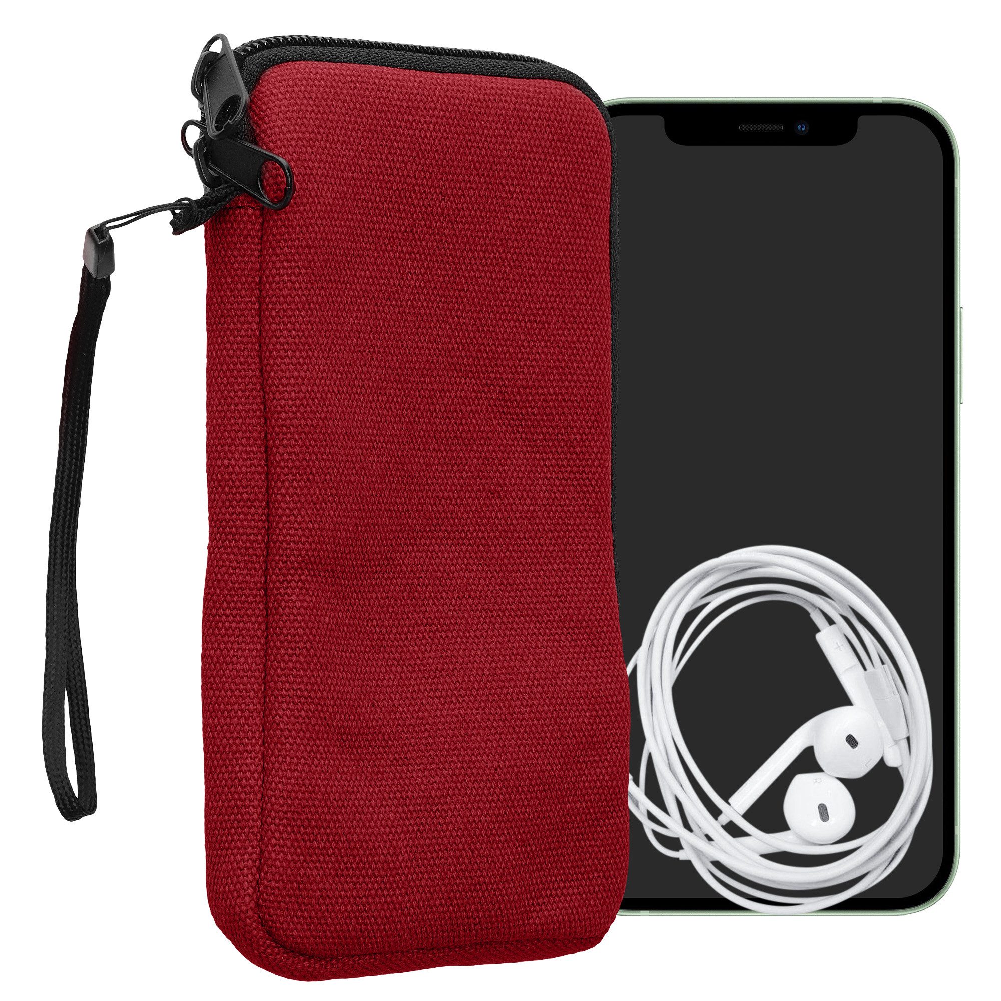 kwmobile Sleeve Handy Tasche für Smartphones XXL - 7" Hülle, Canvas Handyhülle mit Mikrofaser Inlay in Tawny Red