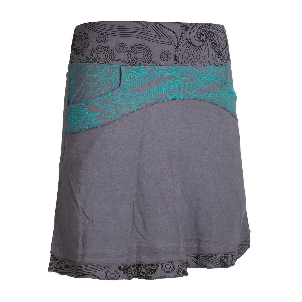 Vishes Minirock Lagenlook Rock Bedruckter Breiter Bund mit Taschen Cacheur, Hippie, Goa, Elfen, Boho Style