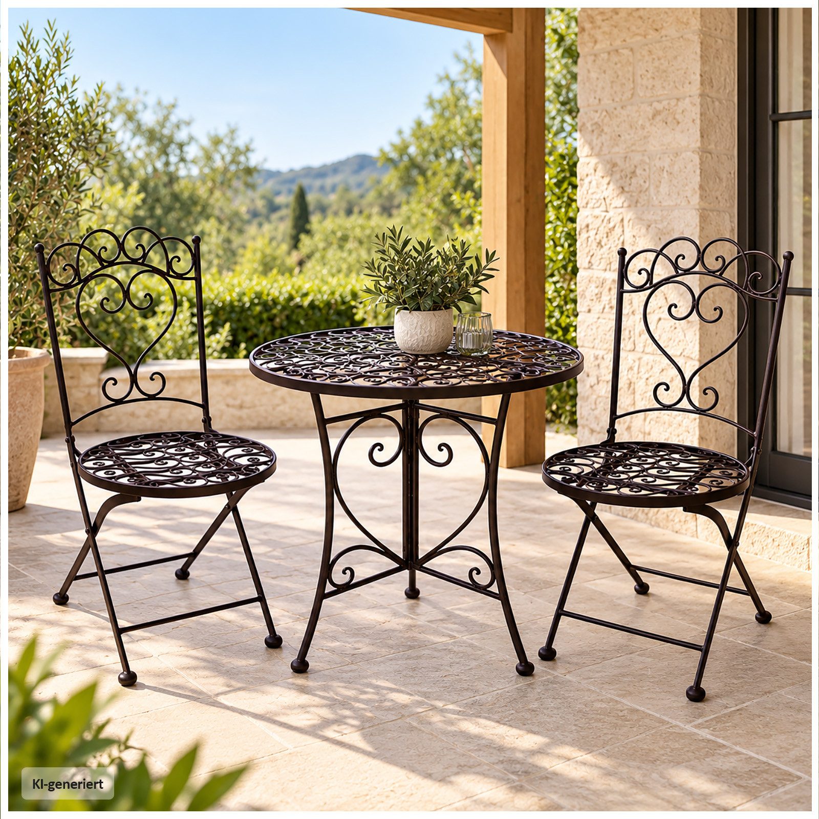 HTI-Line Balkonset Tischgruppe Curly, (Set, 3-tlg., 1x Tisch und 2x Stühle), Sitzgruppe Metall Garten Nostalgisch