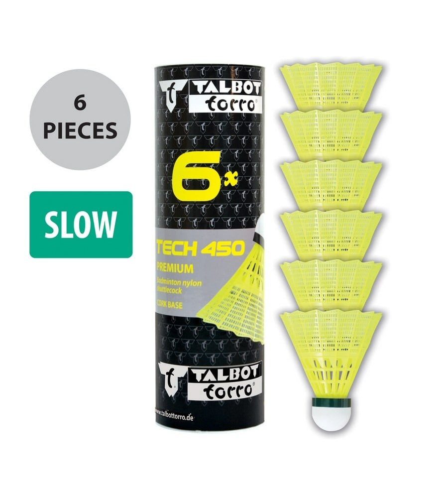 Talbot-Torro Badmintonball Tech 450 Nylon gelb Dose 6er, Geschwindigkeit: schnell