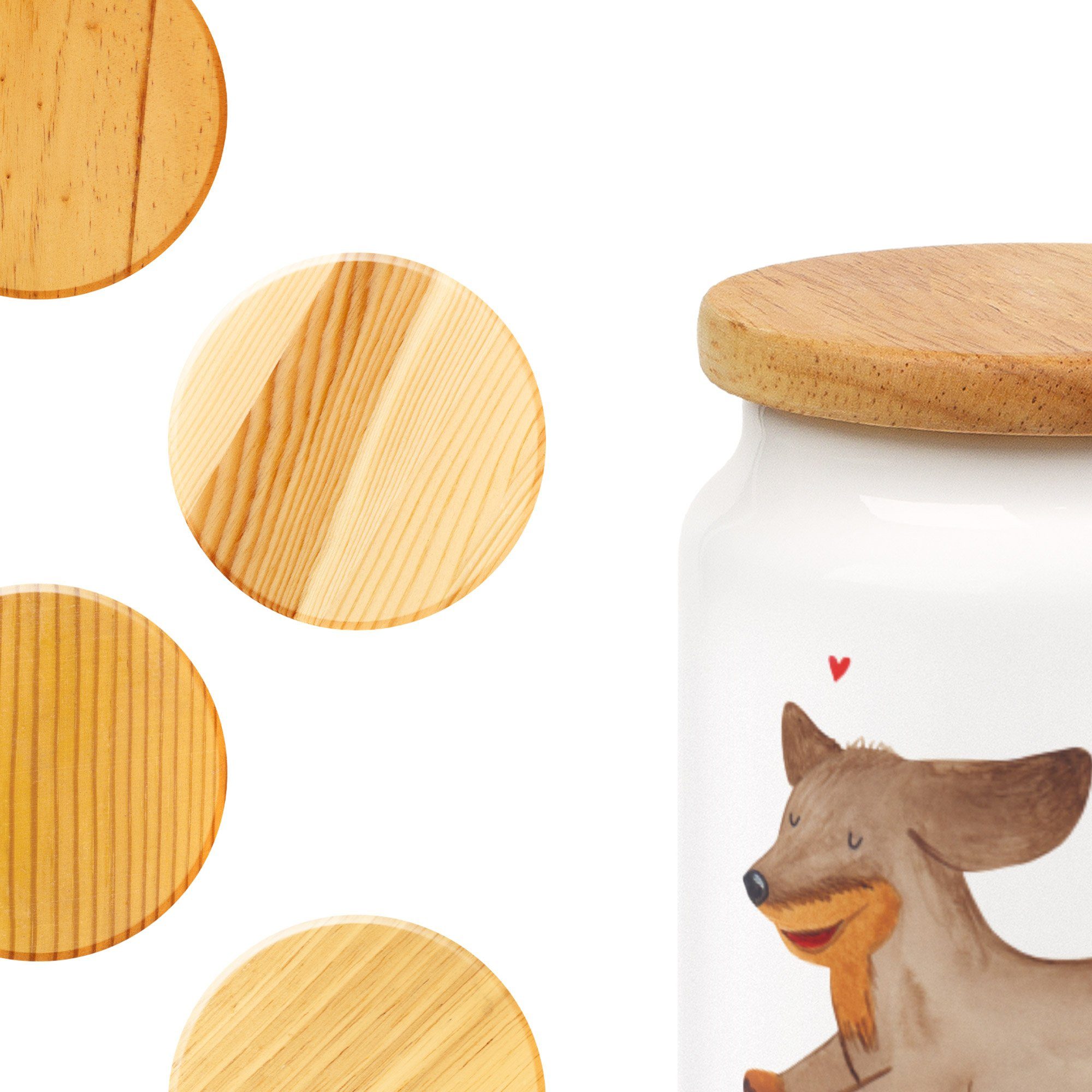 Dackel Keramik, Geschenk, fröhlich - Mr. Panda Mrs. (1-tlg) Aufbewahrungsdose, Vorratsdose & Hund Tier, Weiß Herz, -