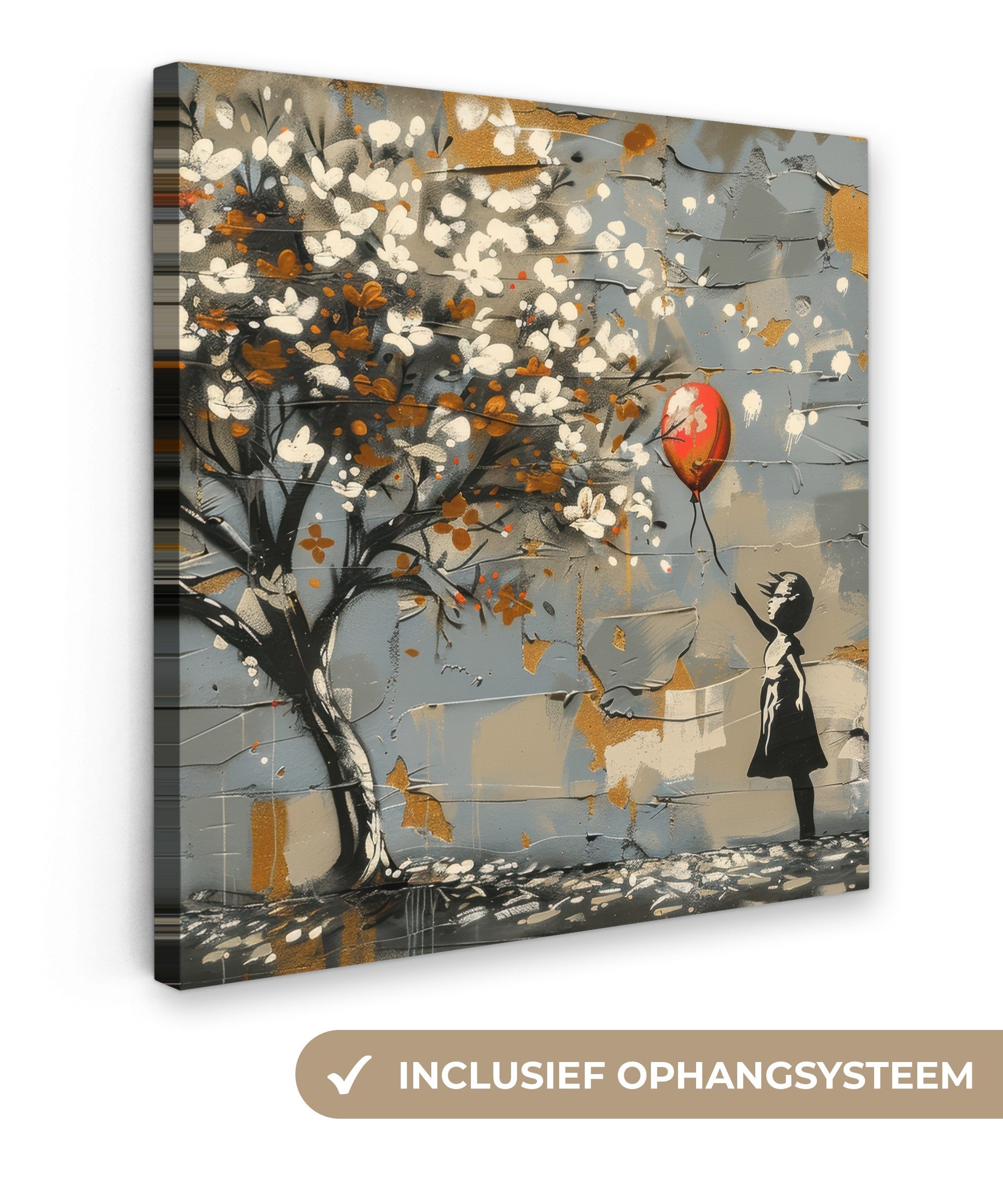 OneMillionCanvasses® Leinwandbild Baum - Graffiti - Banksy-Stil - Balloon Girl, Fotodruck (1 St), Wandbild, Deko Schlafzimmer Wohnzimmer Flur 20x20 cm