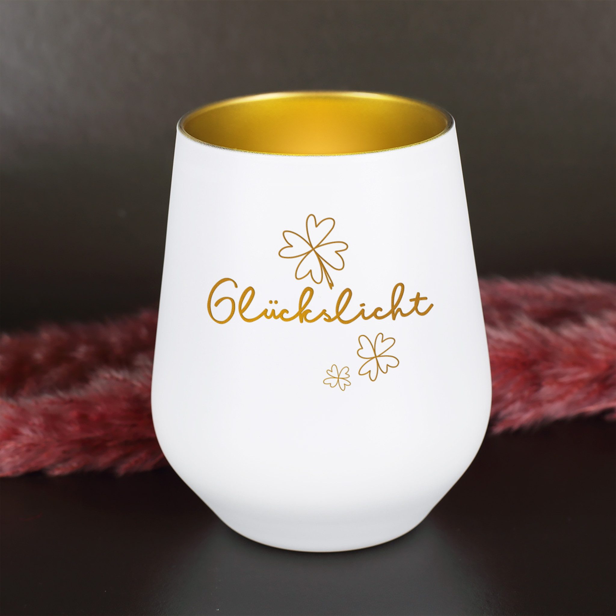 Herz & Heim Windlicht graviert mit Motiv "Glückslicht" - Teelicht als Dekor günstig online kaufen