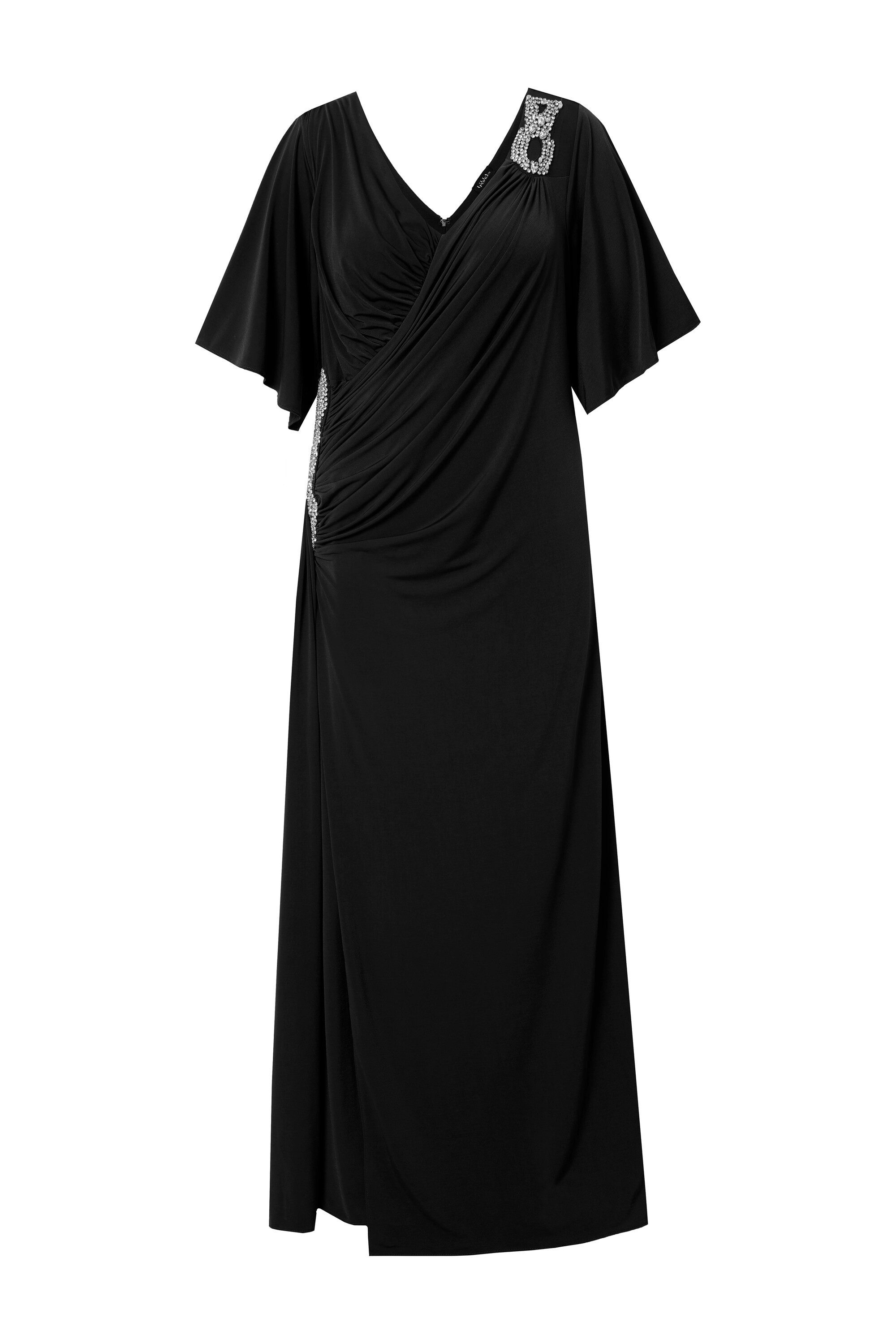 Ulla Popken Cocktailkleid Maxikleid Drapierung V-Ausschnitt günstig online kaufen