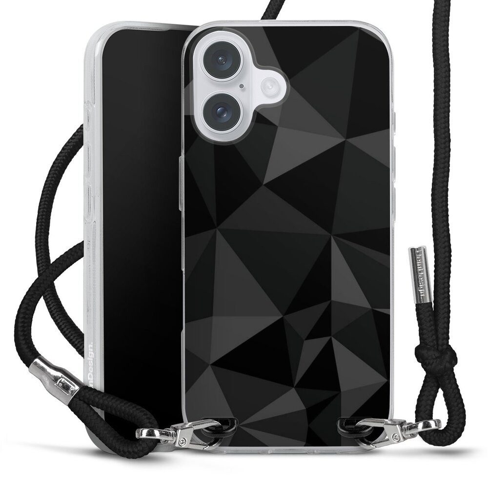 DeinDesign Handyhülle Geometric Muster Abstrakt Polygon Pattern Black, Apple iPhone 16 Plus Handykette Hülle mit Band Case zum Umhängen