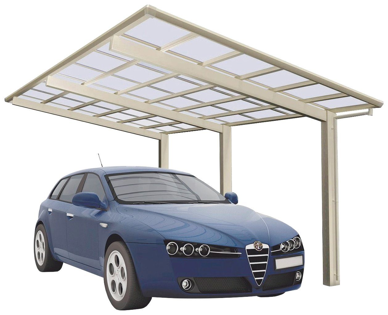 Ximax Einzelcarport Linea Typ 110 cm, 240 Einfahrtshöhe, Aluminium 273x495 Standard-Edelstahl-Look, cm BxT