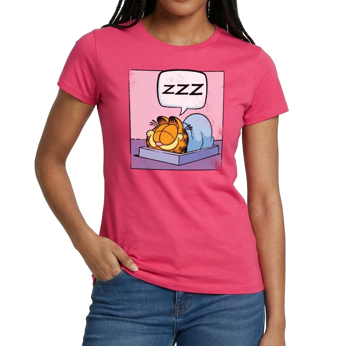 Spreadshirt T-Shirt Garfield Schlafender Kater Zzz Power Nap Used Look Frauen T-Shirt (1-tlg) Slim Fit, fällt klein aus