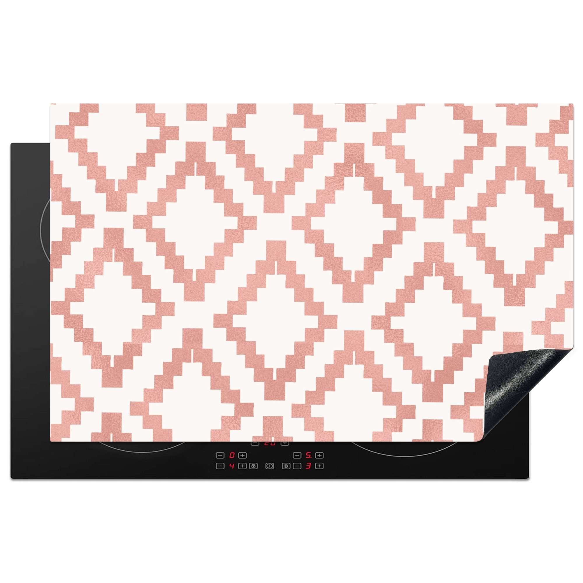 MuchoWow Herdblende-/Abdeckplatte Muster - Luxus - Weiß - Rosa, Vinyl, (1 tlg), 81x52 cm, Induktionskochfeld Schutz für die küche, Ceranfeldabdeckung