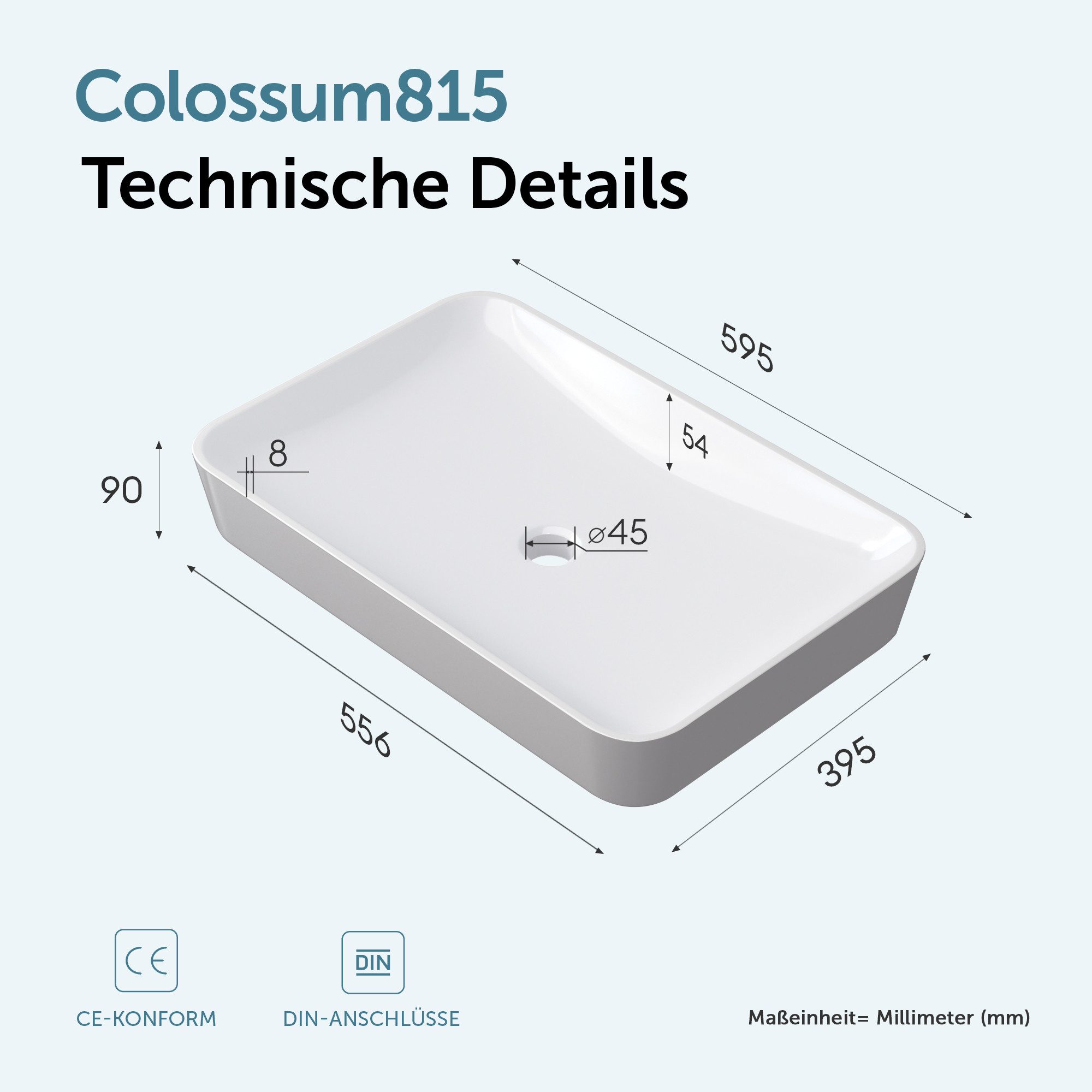 doporro Waschbecken aus Mineralguss Aufsatzwaschbecken mit Nano Colossum815