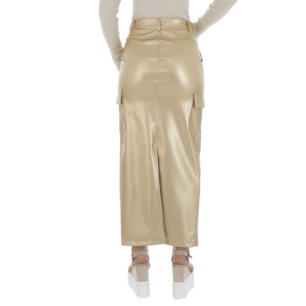 Ital-Design Lederimitatrock Damen Elegant (86365157) Stretch Maxirock in Gold