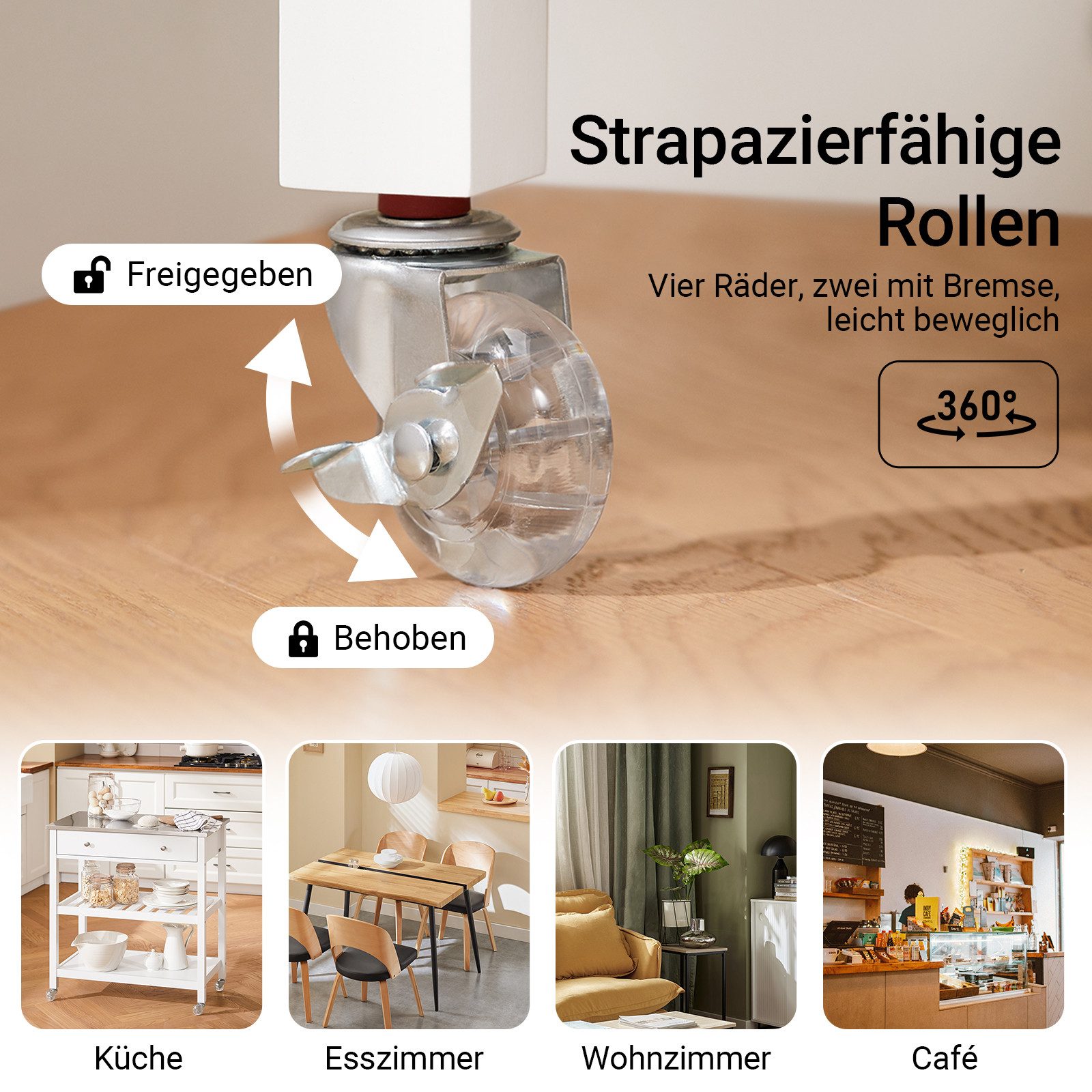 SoBuy Küchenwagen FKW47, Sideboard Flurschrank Servierwagen mit Edelstahlplatte – Bild 5 von 5
