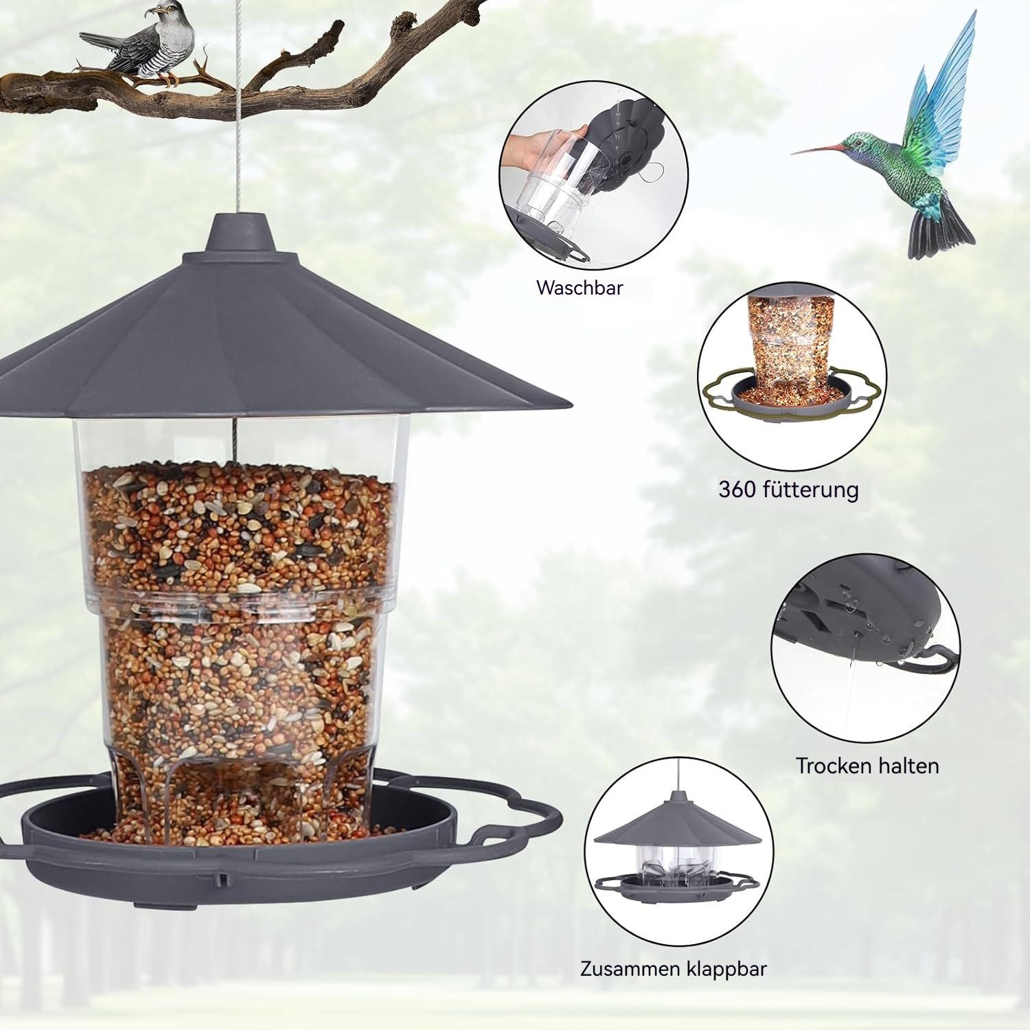 BlingBin Vogelhaus 850ML Vogelfutterhaus, Faltbarer Vogelfutterspender günstig online kaufen