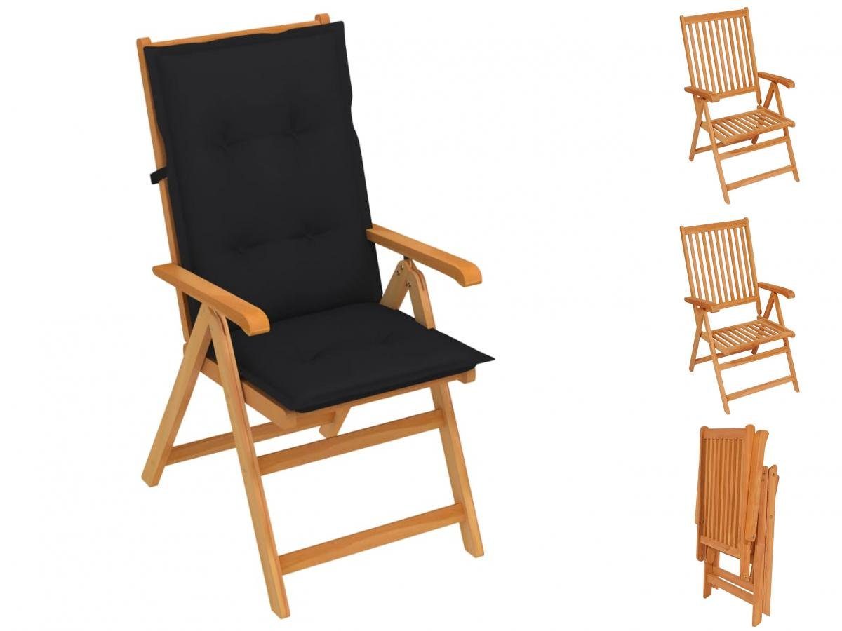 vidaXL Gartenstuhl Gartenstuhl mit Schwarzen Kissen Massivholz Teak