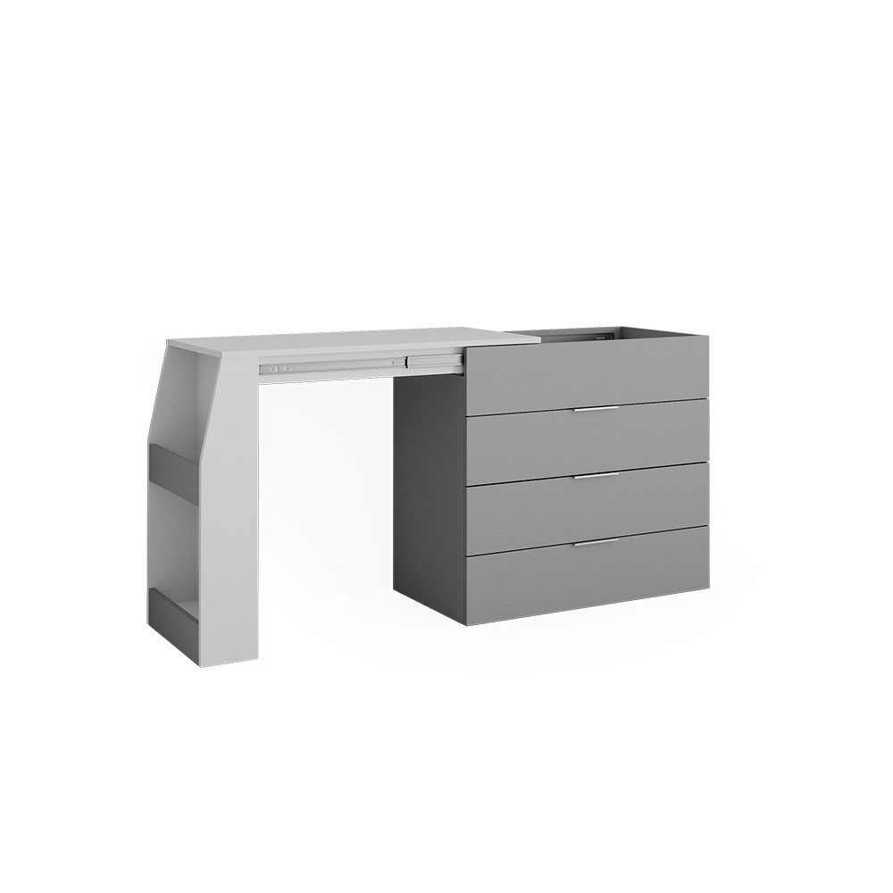 Vicco Schreibtisch Iva, Grau, 95.5 x 80 cm ausklappbar, 4 Schubladen günstig online kaufen