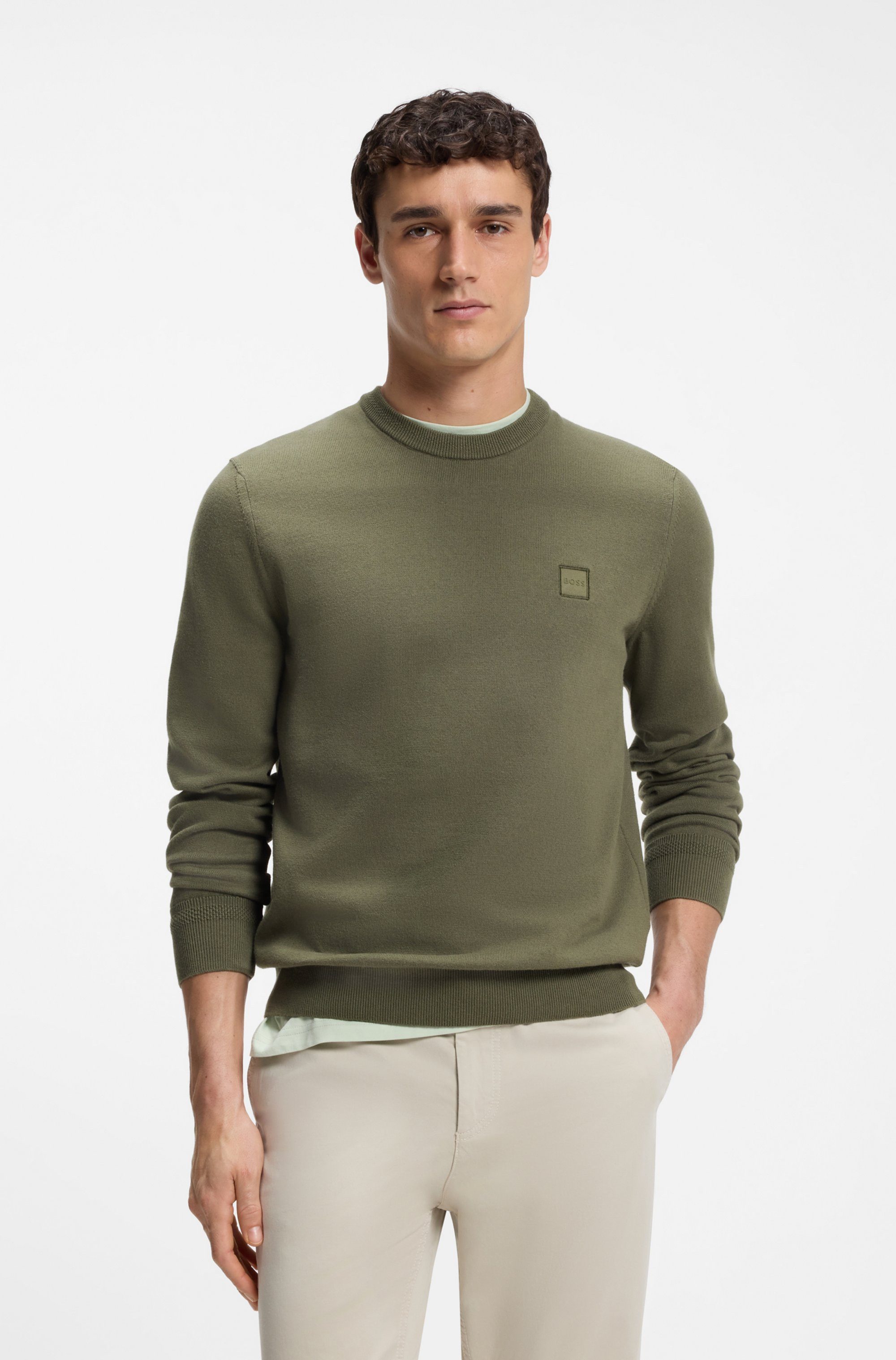 BOSS ORANGE Strickpullover Kanovano Cotton Cashmere mit Rundhalsausschnitt