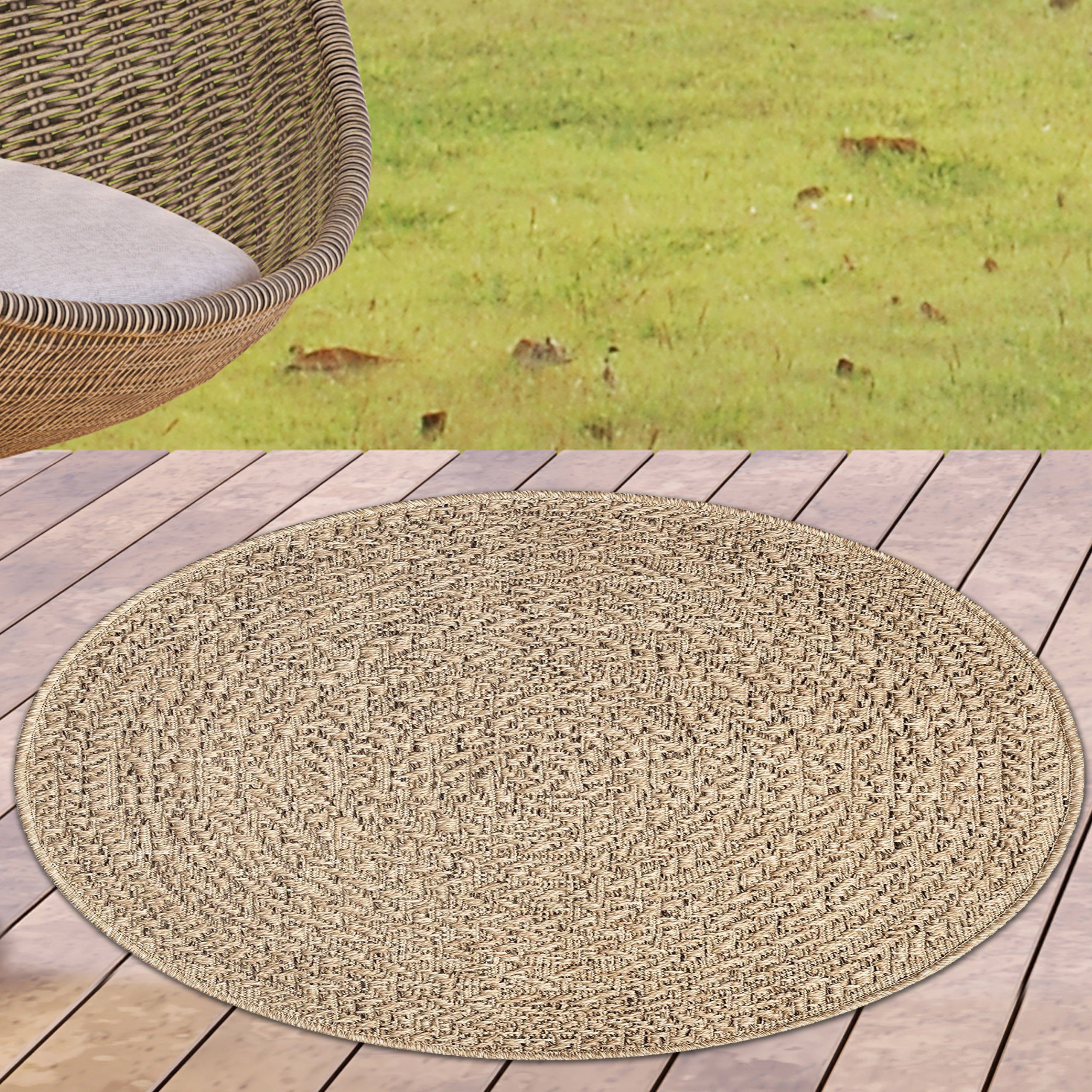 Outdoorteppich In- und Outdoor Teppich für Küche, Esszimmer oder Terrasse, Carpetia, rund, Höhe: 5 mm