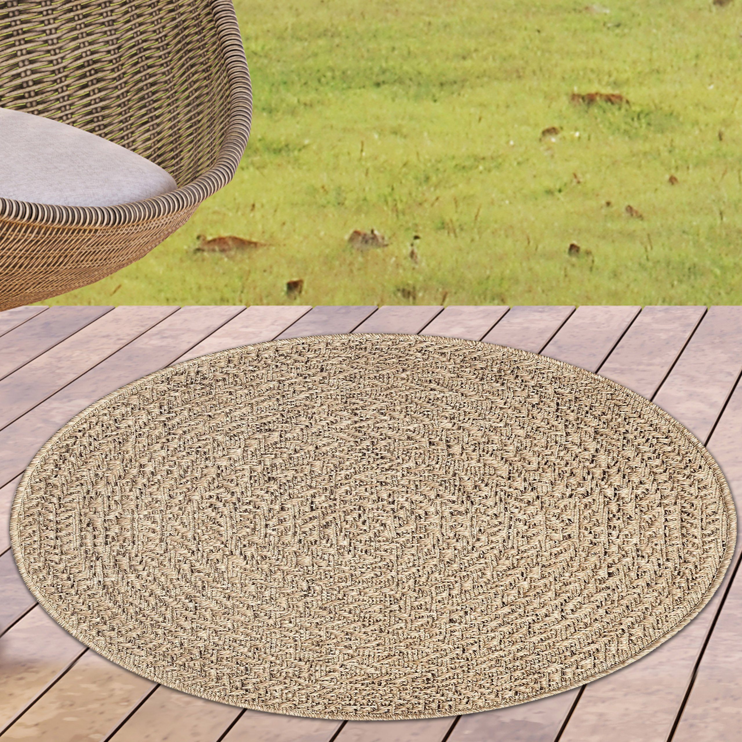 Carpetia Outdoorteppich In- und Outdoor Teppich für Küche, Esszimmer oder Terrasse, rund, Höhe: 5 mm