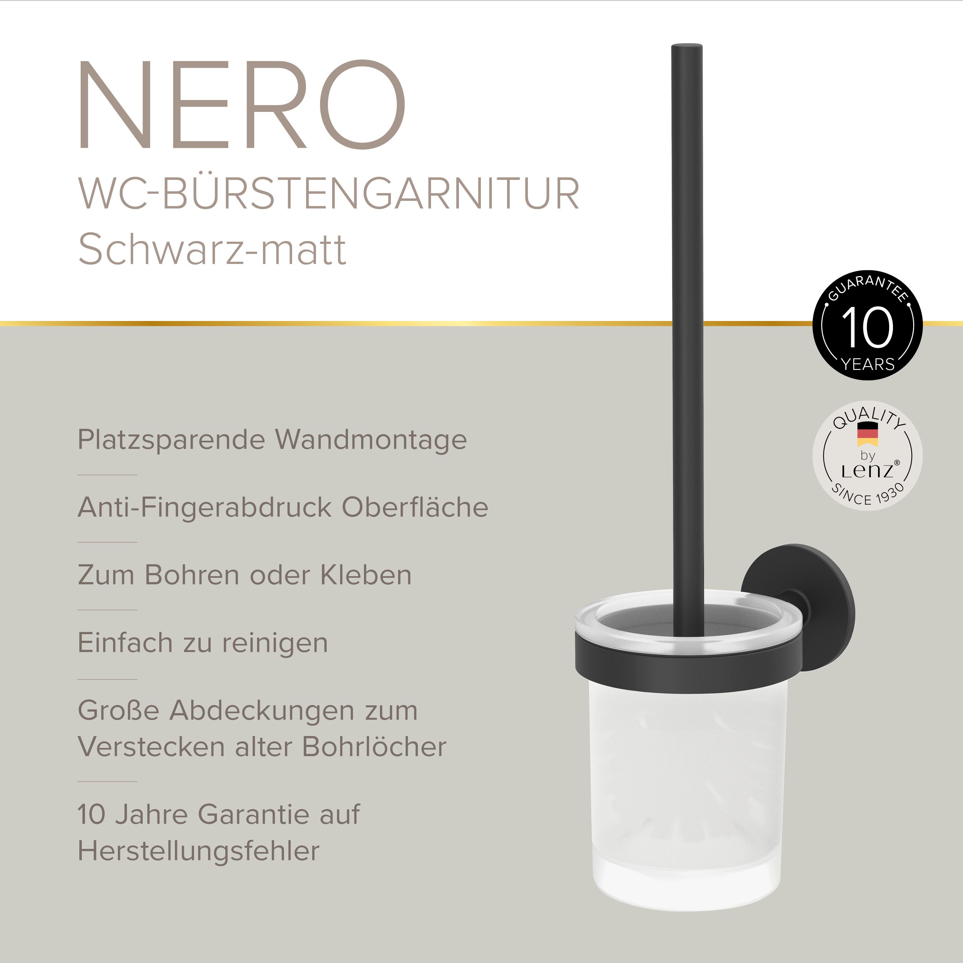 Lenz WC-Reinigungsbürste HYGGE, NERO, platzsparende Wandmontage, einfache Reinigung