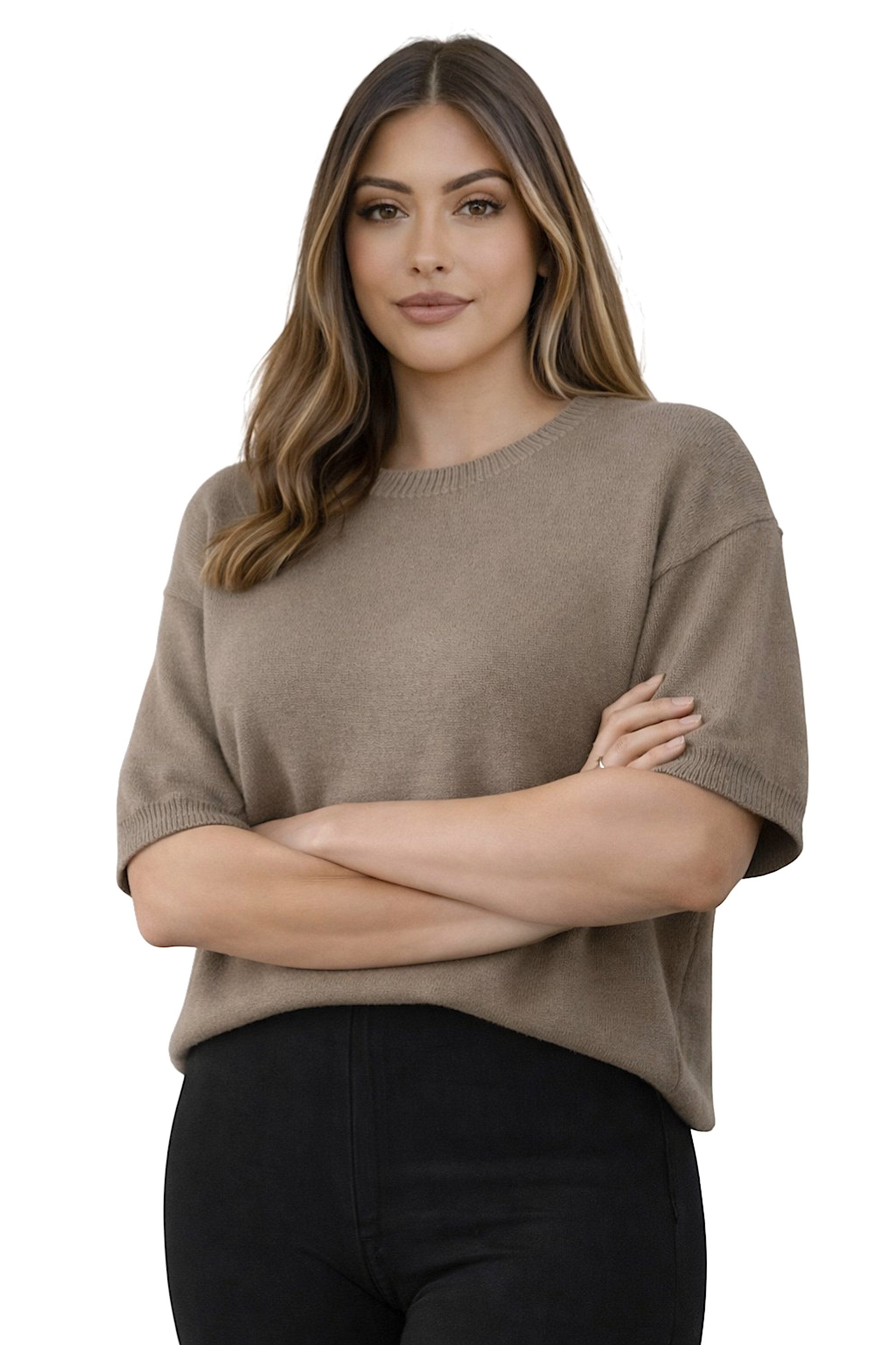 Worldclassca Strickpullover Worldclassca Damen Basic Kurzarm Strickpullover Leicht Rundhals Pulli Neue Kollektion - Stilvolle und gemütliche Strickmode für Damen