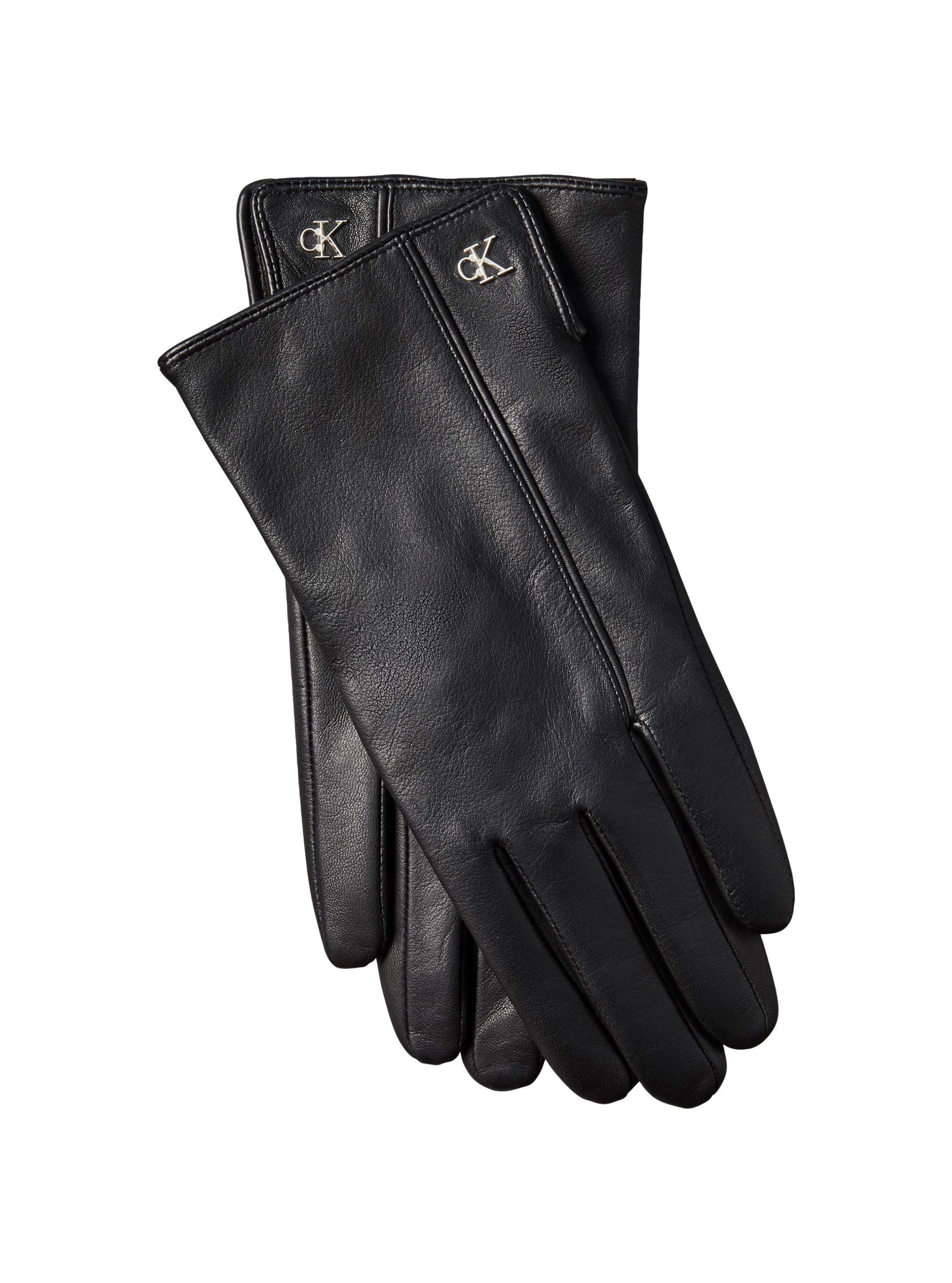 Calvin Klein Lederhandschuhe METAL CK LEATHER GLOVES aus Schaf-Nappaleder