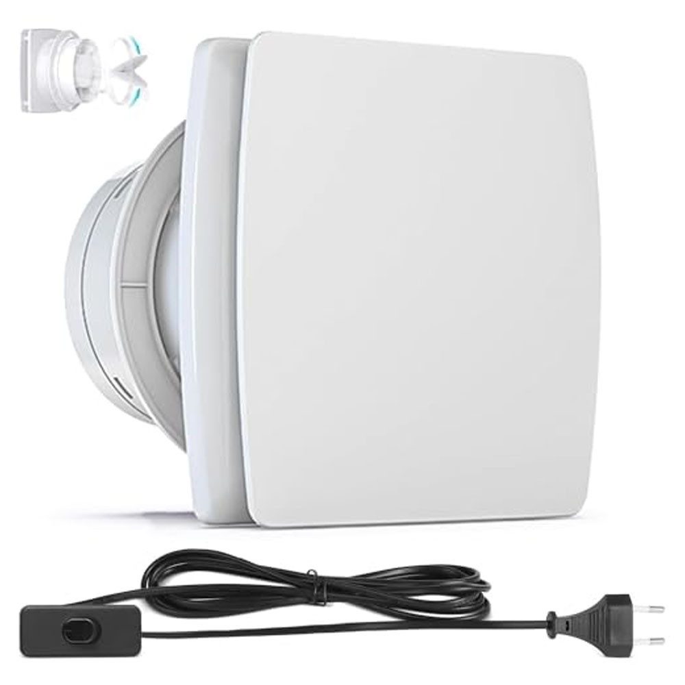 XERSEK Wandventilator Leiser Badlüfter Ø100mm Abluftventilator Mit Rückflussleitblech IPX2, Abluftventilator, 12W - 95 m³/h - 34dB Ventilator für WC Bad Küche