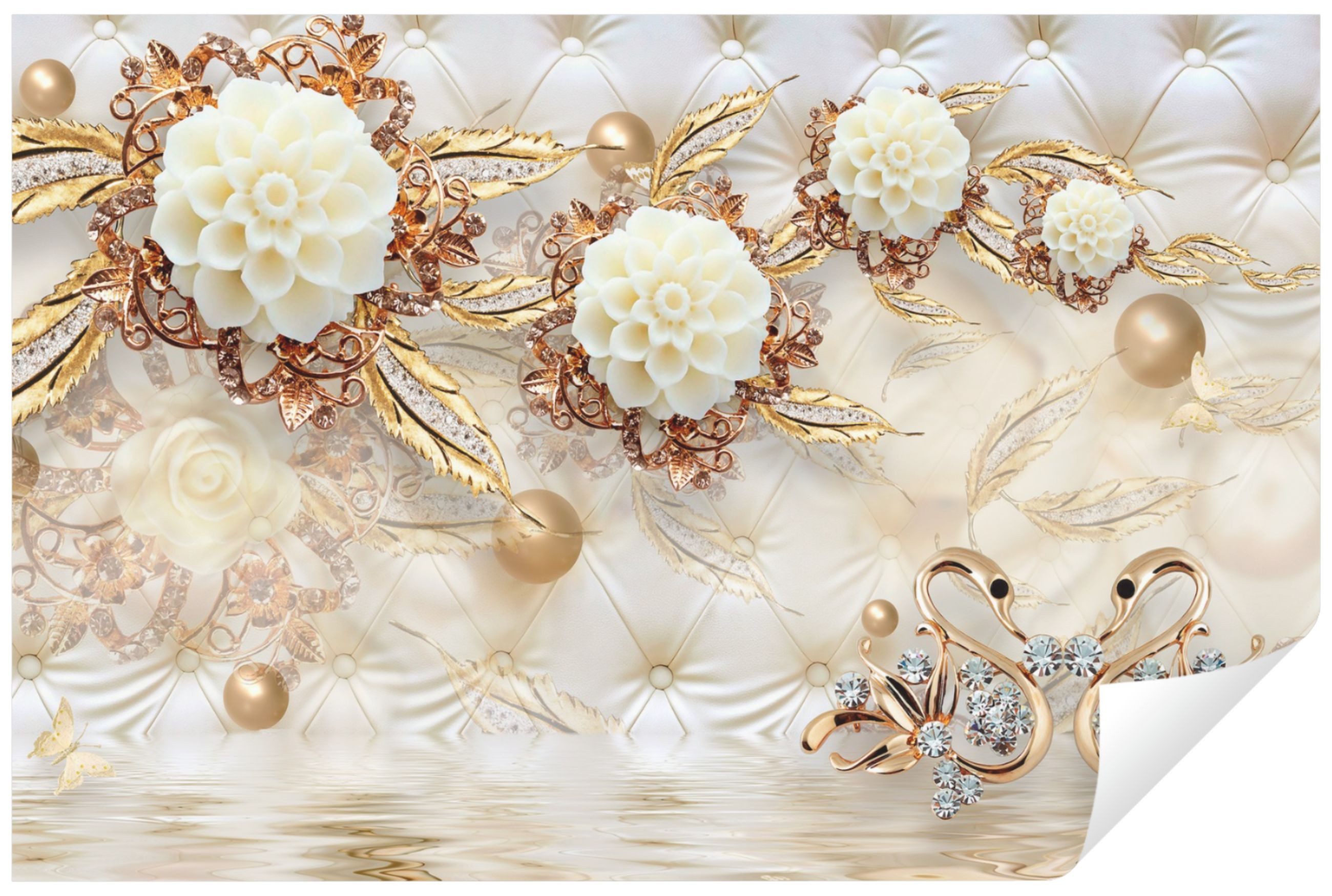 Wallarena Fototapete 3D EFFEKT Blumen Abstrakt Diamanten Moderne Wohnzimmer günstig online kaufen