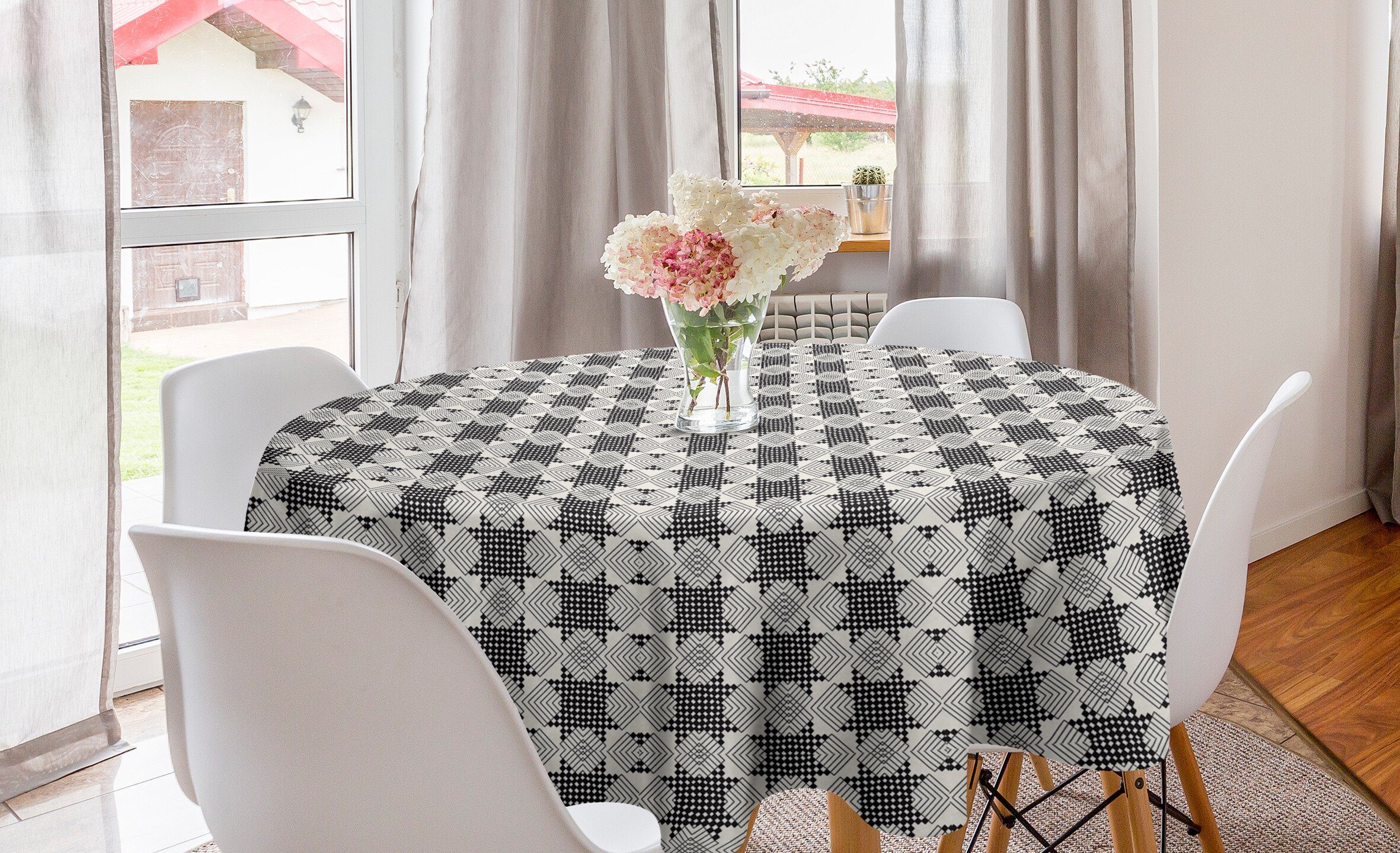 Abakuhaus Tischdecke Kreis Tischdecke Abdeckung für Esszimmer Küche Dekoration, Geometrisch Checkered gestreiftes Motiv