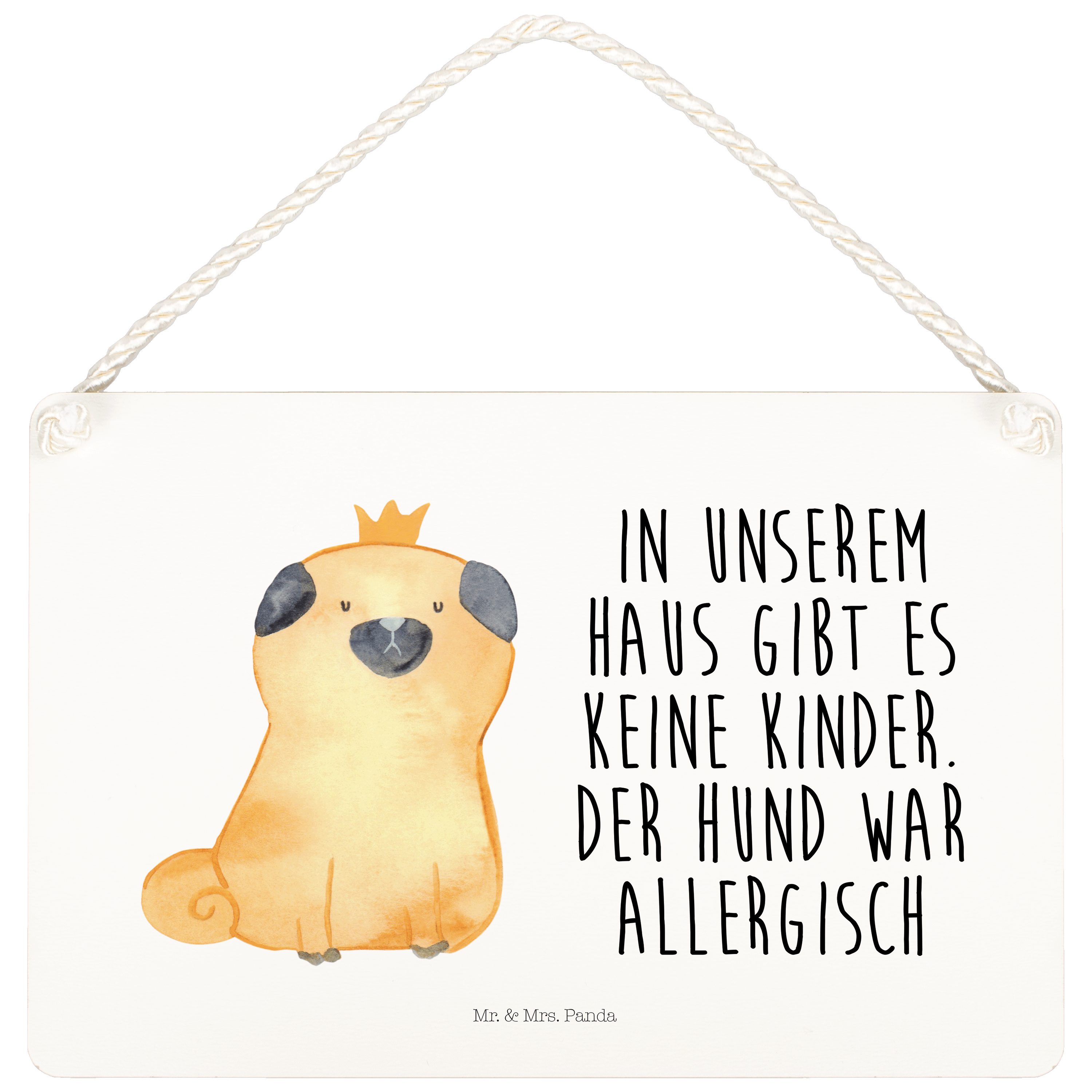 Hinweisschild Mops Krone - Weiß - Geschenk, Haustier, Hundeliebe, lustig, Wandschil