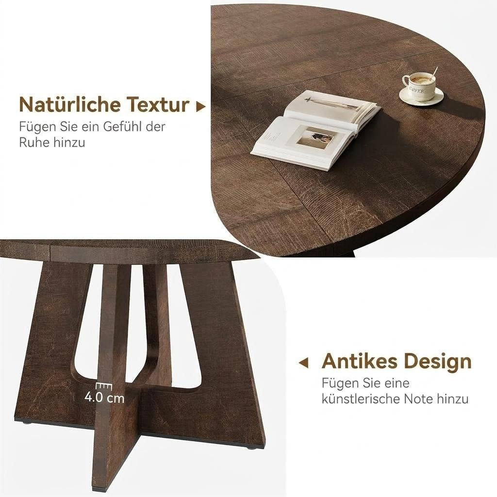 GarveeMore Esstisch runder im Industriestil mit Holzplatte und Beinen,120cm, Küchentisch aus Holz für 4 bis 6 Personen,für Esszimmer