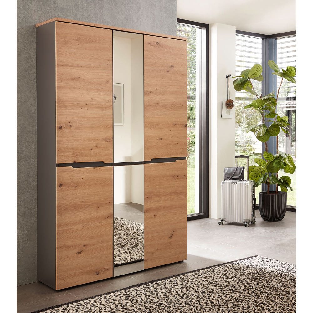 Lomadox Kleiderschrank MANRESA-36 Garderobenschrank Flur in Artisan Eiche Nb. mit Graphit 105/192/38 cm