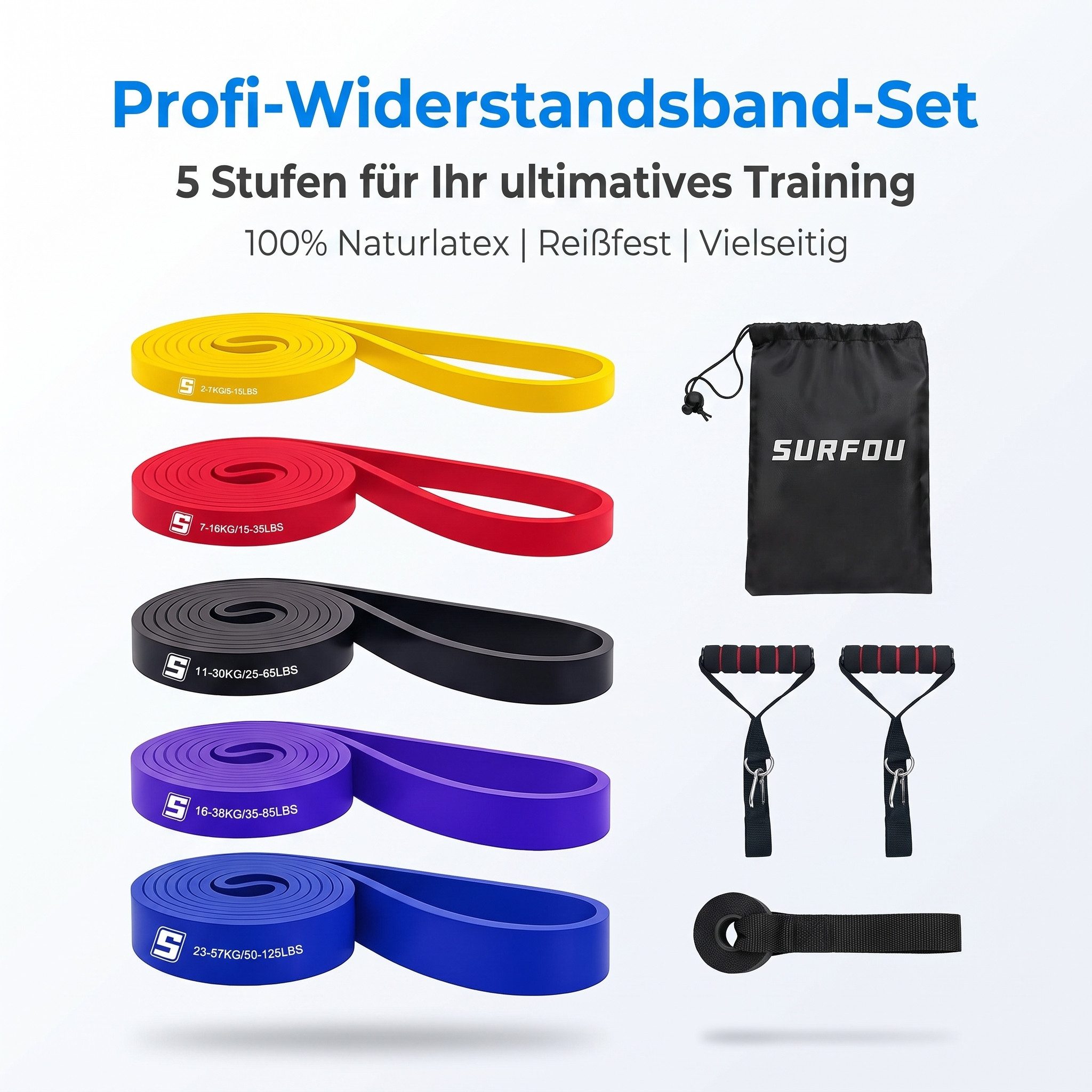 SURFOU Trainingsbänder Widerstandsbänder Set mit Griffen & Türanker für Ganzkörpertraining