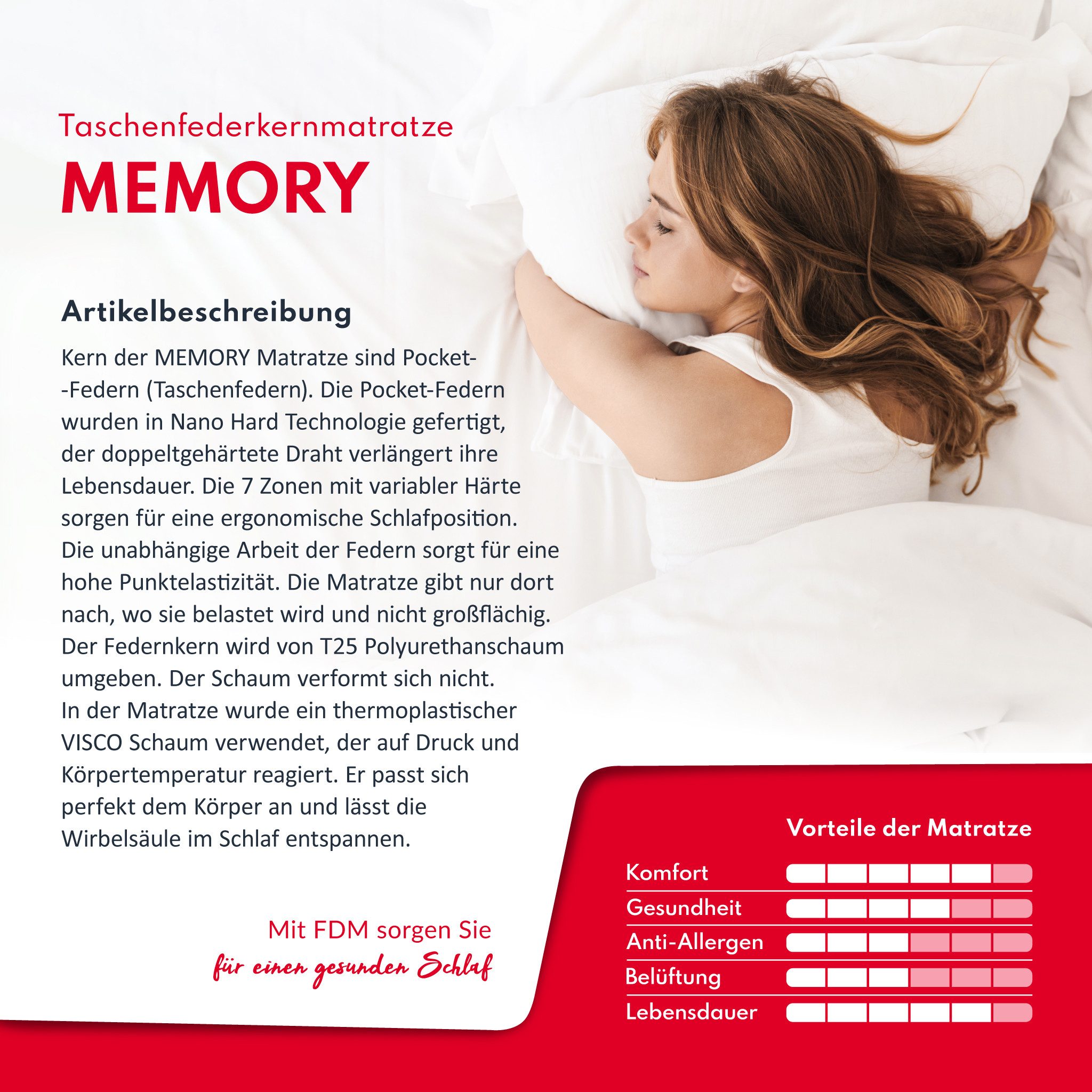 Taschenfederkernmatratze MEMORY DUO Matratze H2 H3 80/90/100/120/140/160/180x200 cm Bezug, FDM, 27 cm hoch, (Allergiker geeignet), Wendematratze mit zwei unters – Bild 3 von 5